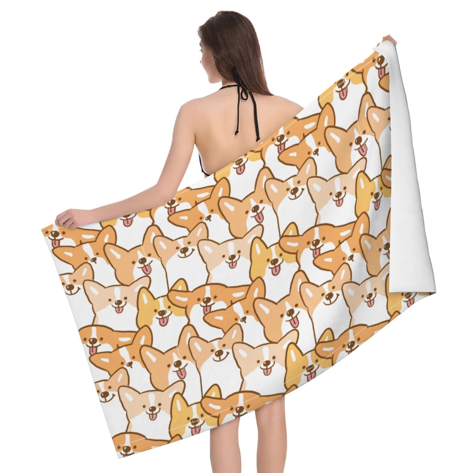 Xinvast Beach Towel for Women,Dog Corgi Beach Towels Quick Dry Soft Microfiber Bath Towel Travel Oversized Beach Towel for Adult Kids 55x28
