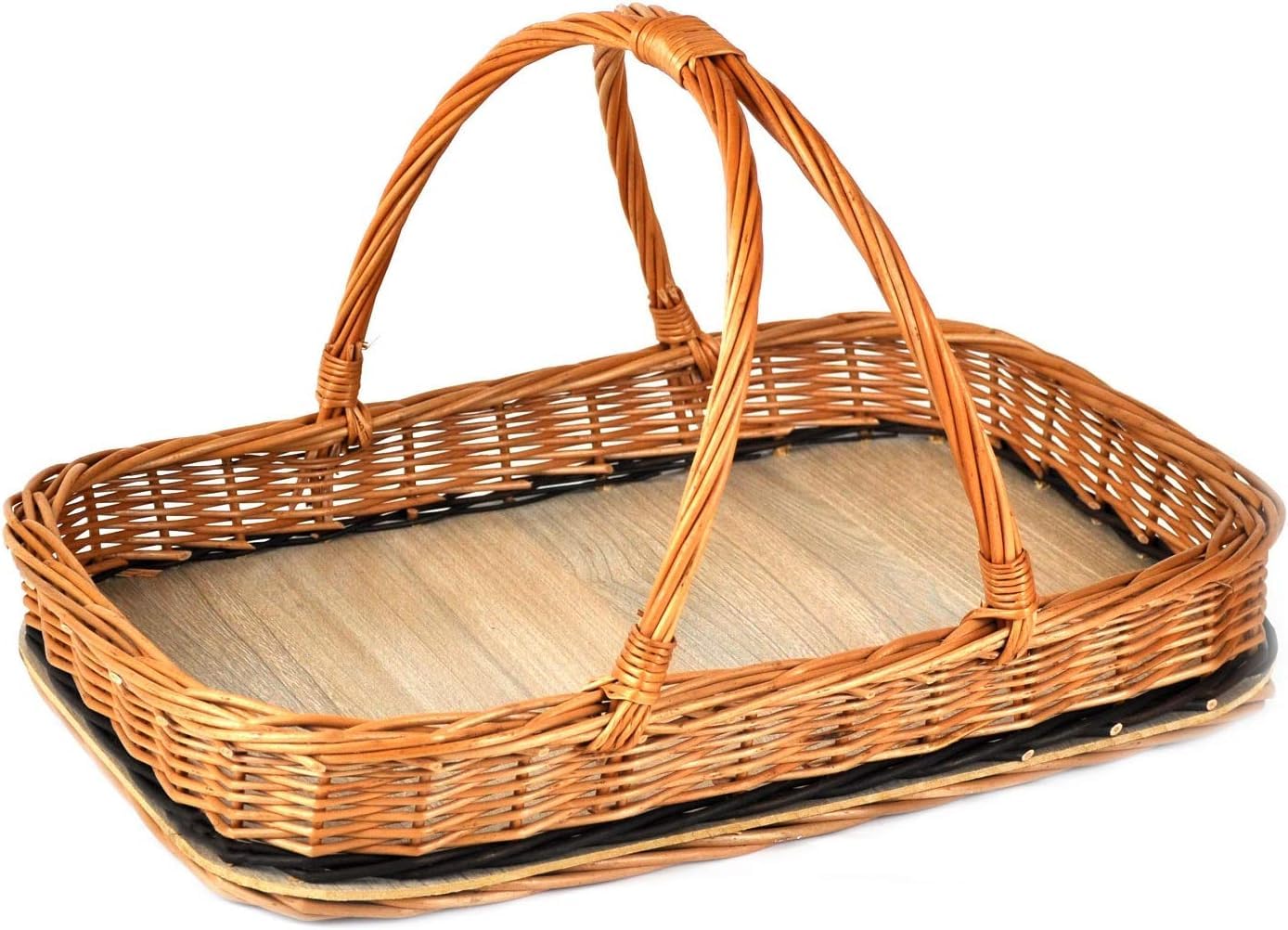 Tablett Serviertablett Korb aus Weide für Obst Brot Gebäck Weidentablett Weidenkorb Tragekorb Tragetablett B/T/H 45/30/8cm(28cm mit Henkel) braun Handarbeit K2-136-N