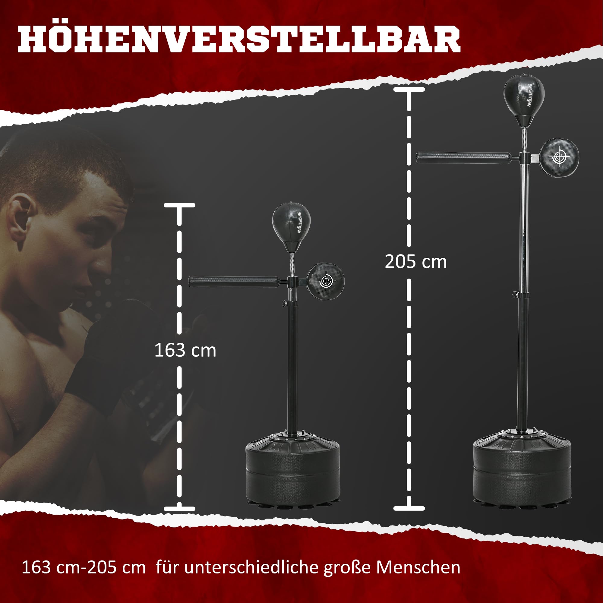 Sacco da boxe SPORTNOW, supporto multifunzione per allenamento di boxe, punching ball regolabile e artiglio