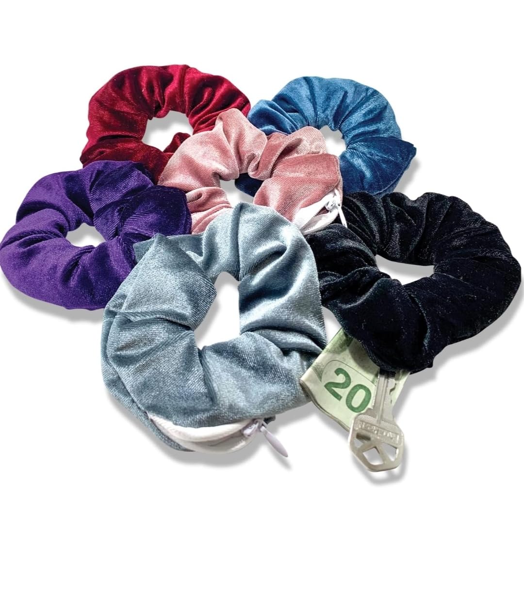 Scrunchie 3-Pack Mix color with Hidden Pocket Soft Satin Scrunchies Girl Hair Tie Secret Zipper - Women & Girls Gifts Storage Accessories Money, Keys, Makeup Holder…