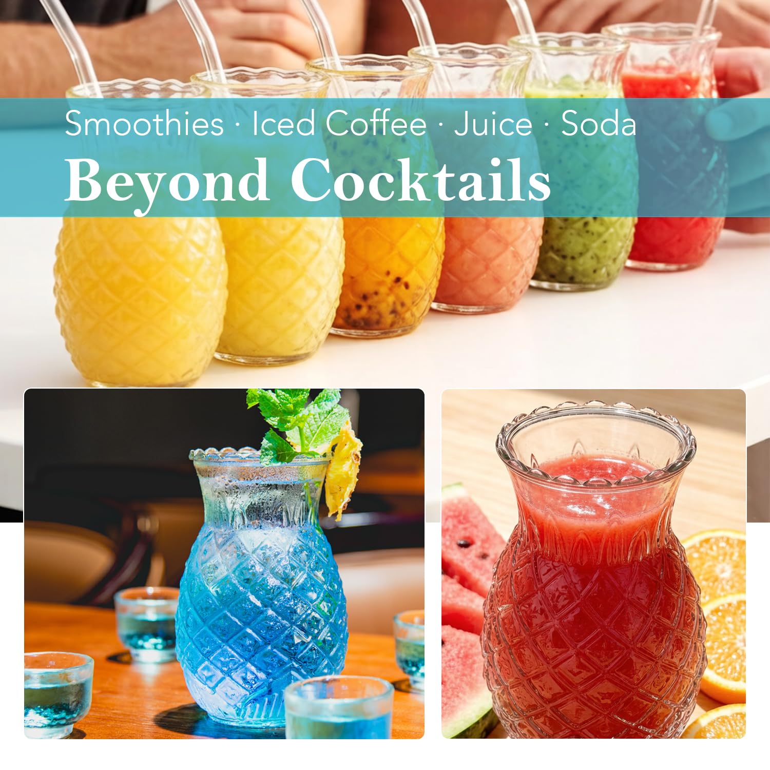 Juego de 2 vasos de cóctel de piña, 570 ml, divertidos tarros de cóctel Tiki para bar, fiesta