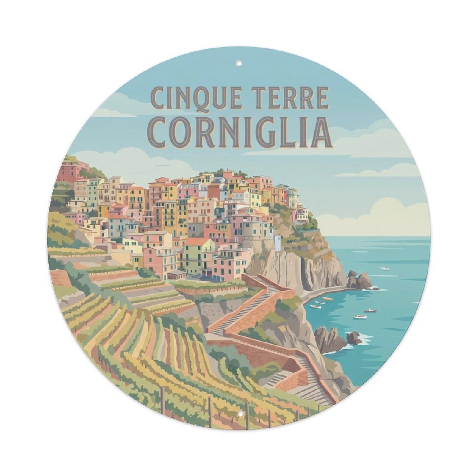 Classic Cinque Terre Italy Corniglia Landmark Travel Metal Tin Sign