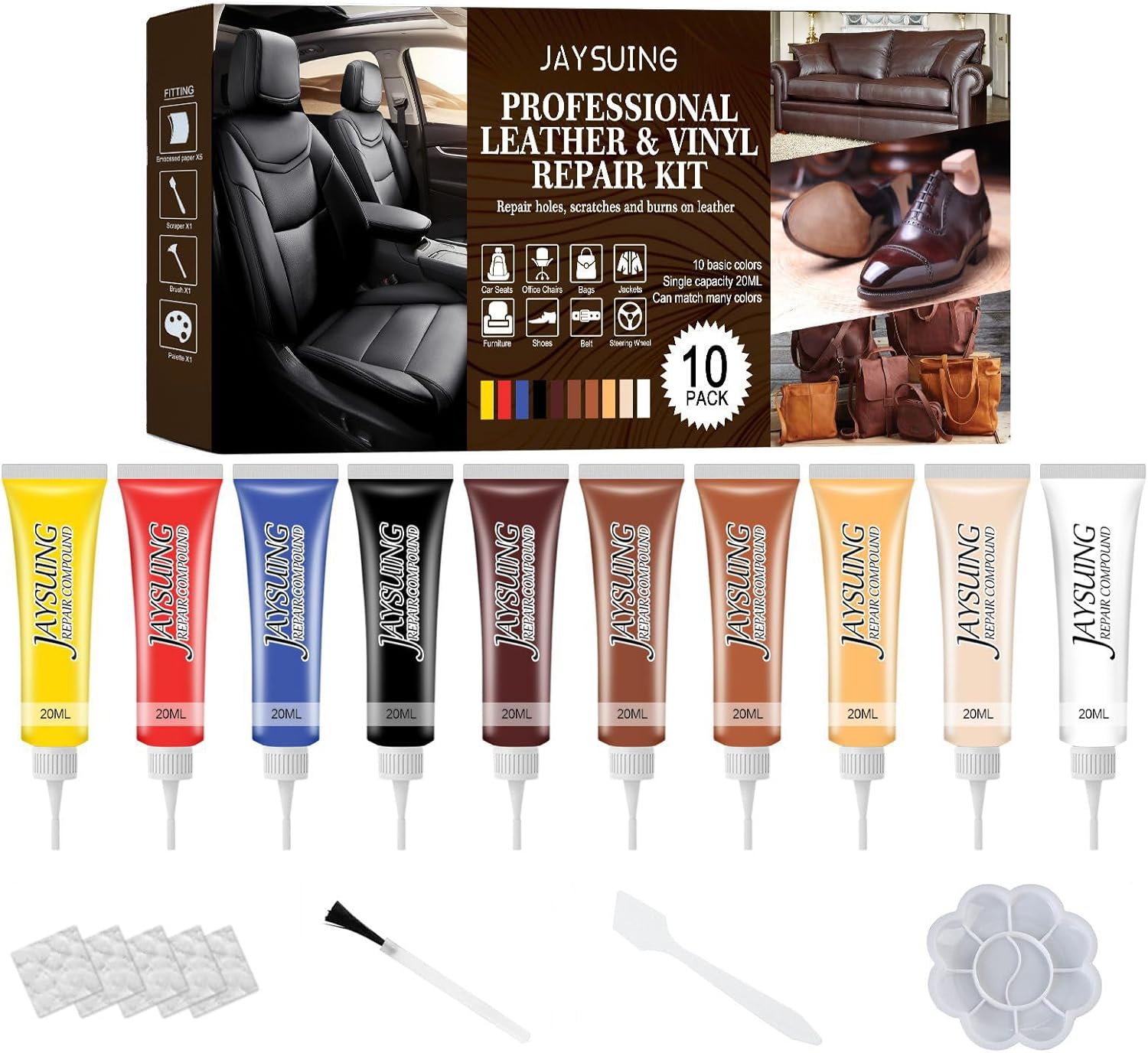 BBjinronjy Leather Repair Kit, 10 Colours Faux Leather Repair Kit for