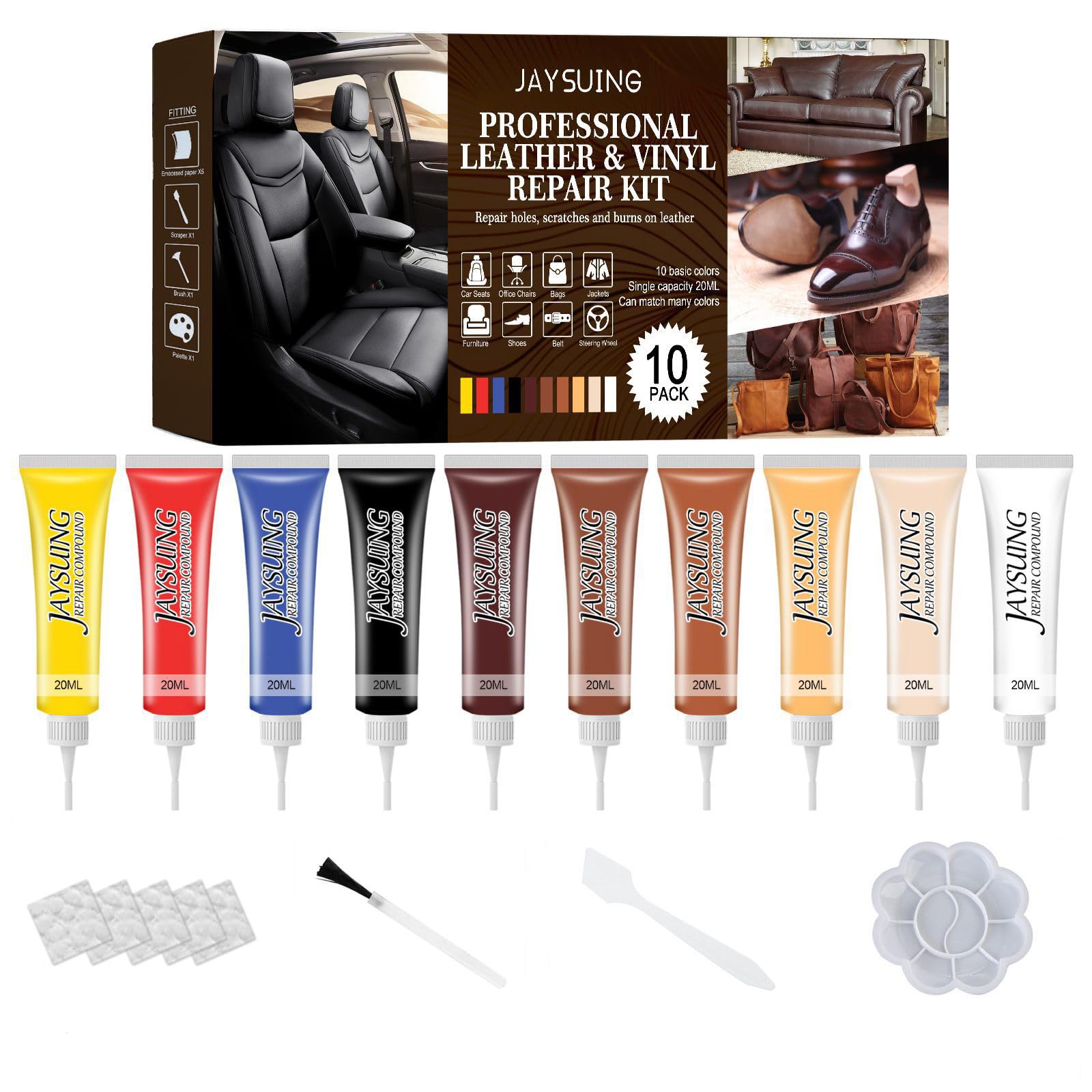 BBjinronjy Leder Reparatur Set,10 Farben Kunstleder Reparaturset für Ledersofa,Autositze,Möbel,Mäntel,Lederjacke,Lederpflege
