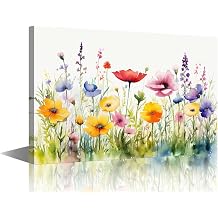 TISHIRON Canvas Wall Art for Living Room Flowers Modern Home Decor Floral HD Printed Posters Artwork for Bedroom Office Blossom Wall Art Painting Abstract Pictures Ready to Hang, 24x16in