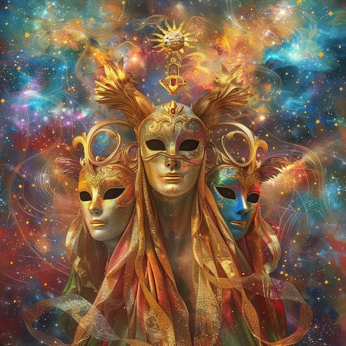 Zodiac Sign Gemini Shining Mask 5D Diamond Art Painting Full Square Drill Diamond Art Painting by Number Kits for Adults Mosaic Cross Stitch for Wall Decor 14x14inch(4)