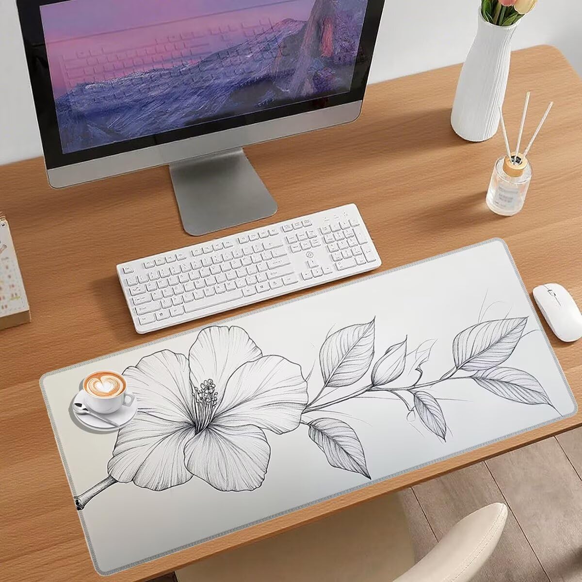 Podkładka pod mysz, gamingowa, szara, XXL, 1200 x 600 mm, podkładka na biurko, kwiat, wodoodporna, akcesoria dla graczy, antypoślizgowa podkładka pod mysz, poprawia precyzję prędkości, podkładka pod