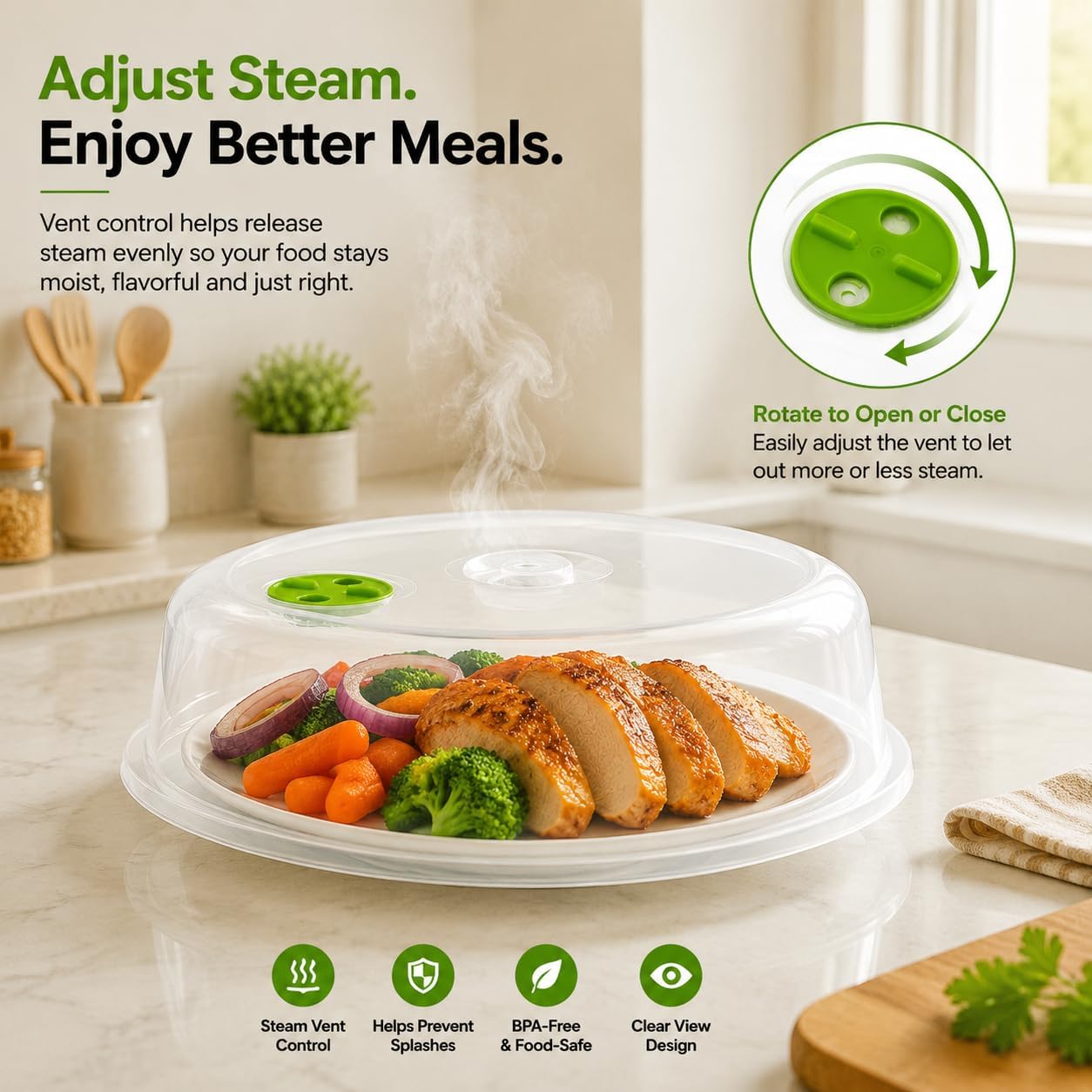 Set of 5 Microwave Plate Covers with Adjustable Steam Vents; Microwave Splatter Covers - Mixed Sizes for Large & Small Food Plates Bowls