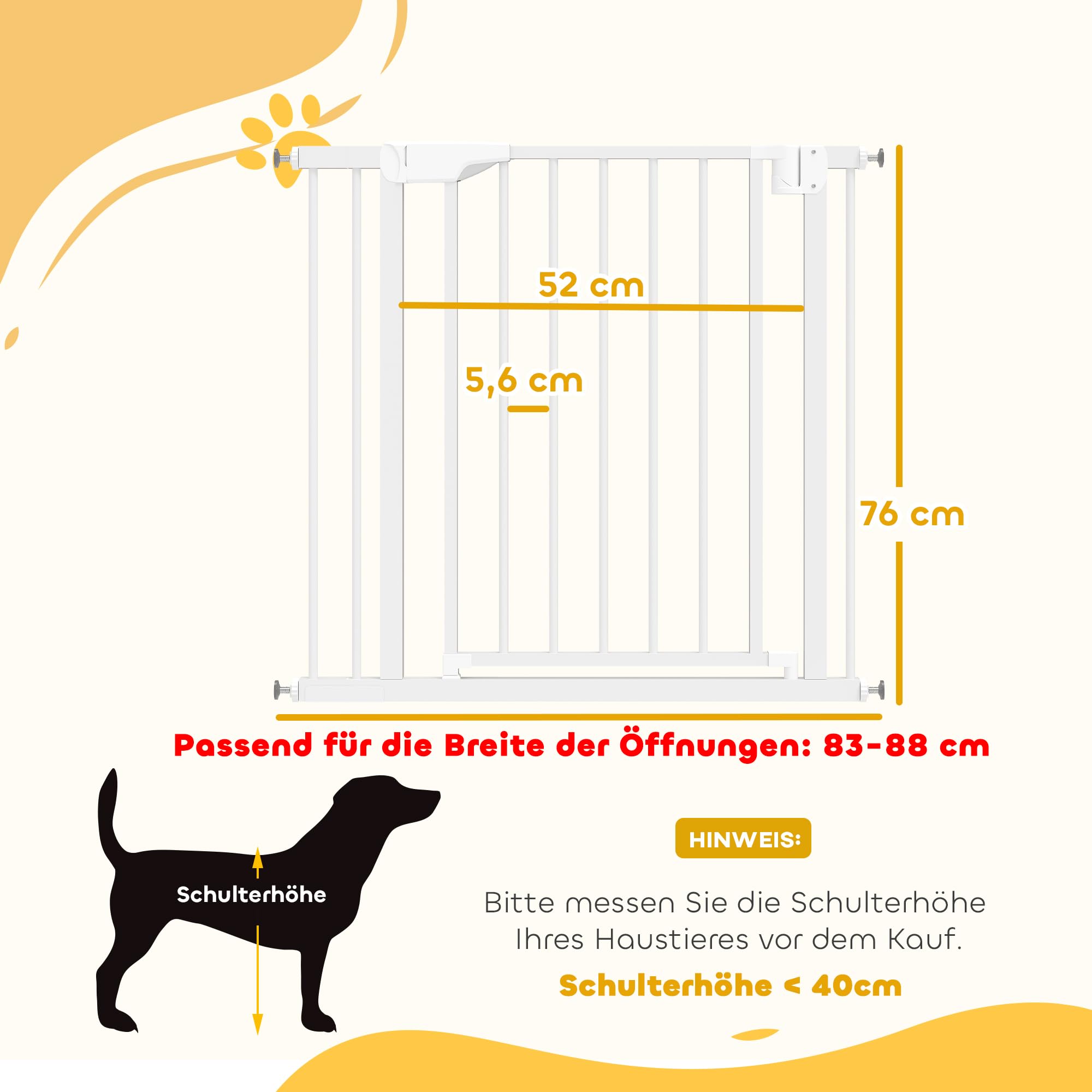 PawHut Treppenschutzgitter ohne Bohren für Kinder Küche 76-88 x 76 cm Weiß