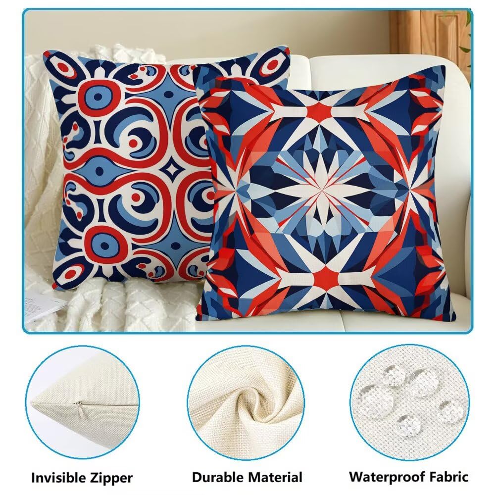 Federe Cuscini da Esterno Impermeabili 65x65 Blu e Arancione Copri Cuscini per Divano Moderno Federa Cuscino Autunno Decorativi Copricuscini per Divano Giardino Patio Soggiorno Set di 2 (IU371)