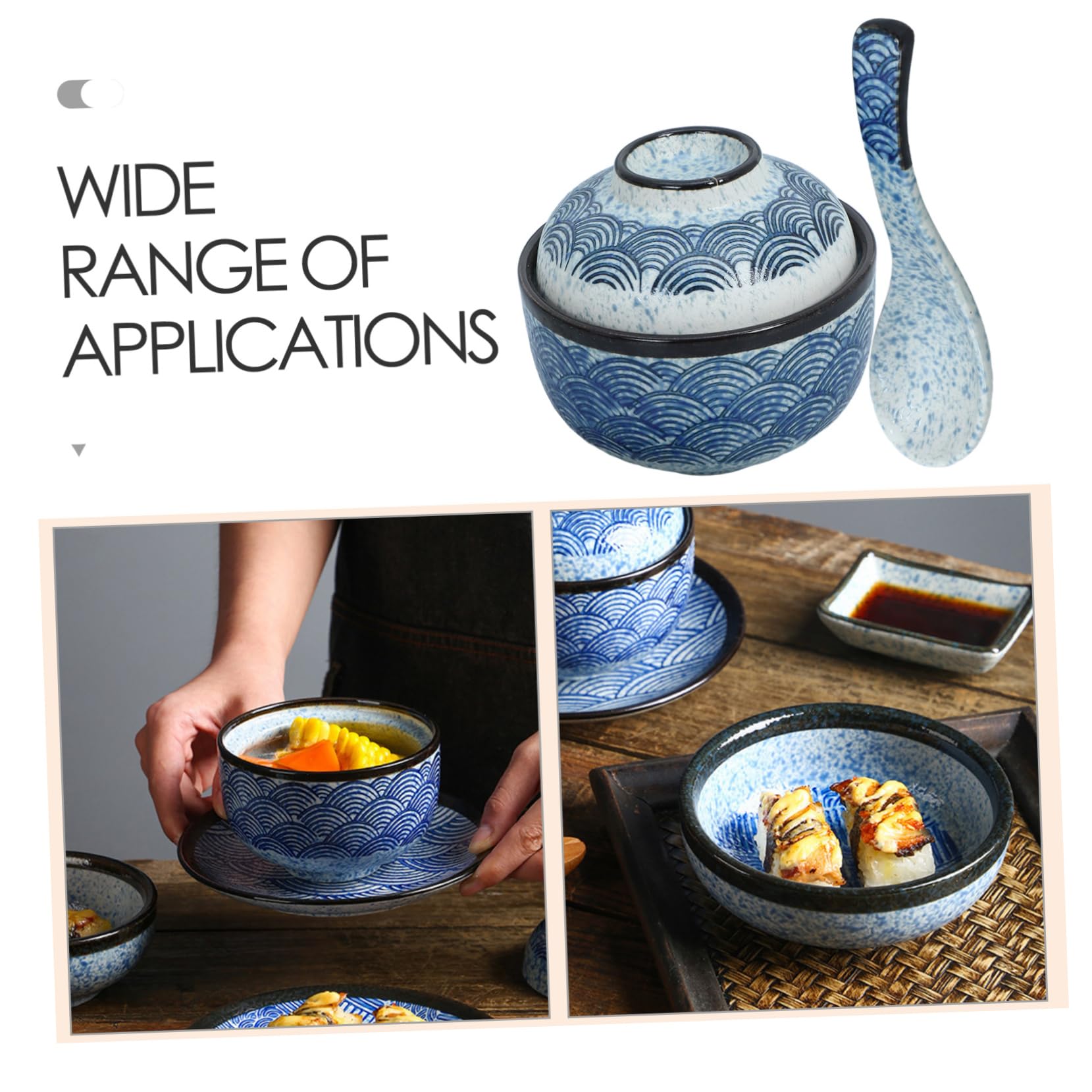 Japanisches Keramik-Schüssel-Set mit Deckel für Miso-Suppe und Heimreis