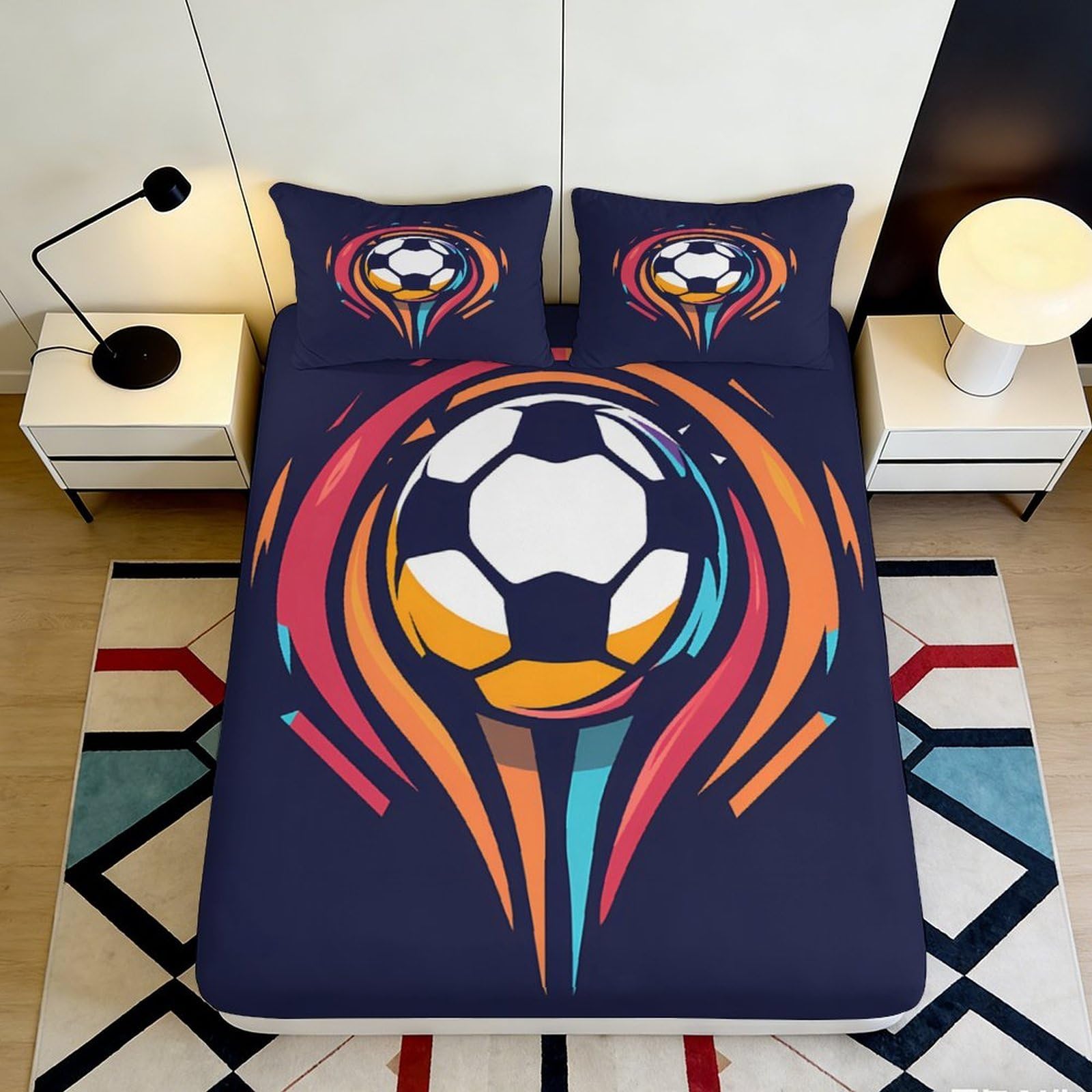 3D Printed Soccer Ball Fitted Sheet Microfiber Decorative Sports Bed Cover for Bedroom Guest Room Mattress Protection 90x200x25cm