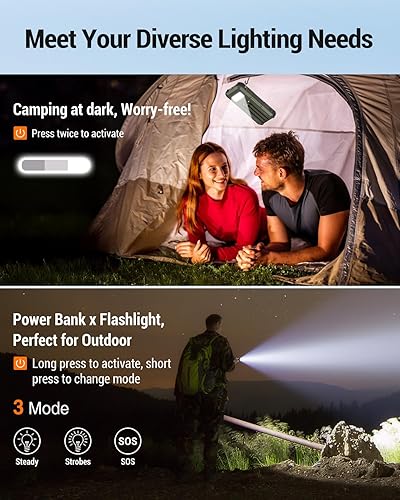 Miniatura 5 de Power-Bank-Cargador solar de 45800 mAh de carga rápida con 3 cables incorporados, linterna LED, batería externa portátil compatible con iPhone, y