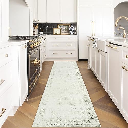 Seavish Alfombra lavable con parte trasera de goma de 2.5 x 8 pies, color gris claro, envejecida, alfombra de pasillo para pasillo, alfombra rústica