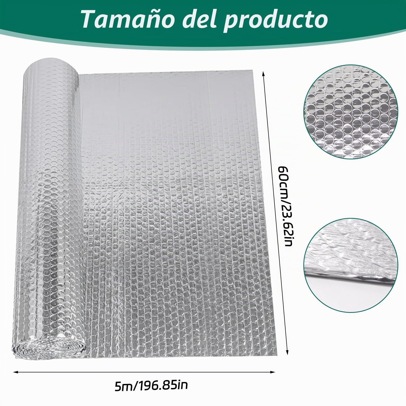 Lámina aislante reflectante de aluminio, 5 m, 60 cm, extrafuerte, para radiadores, techos y ventanas