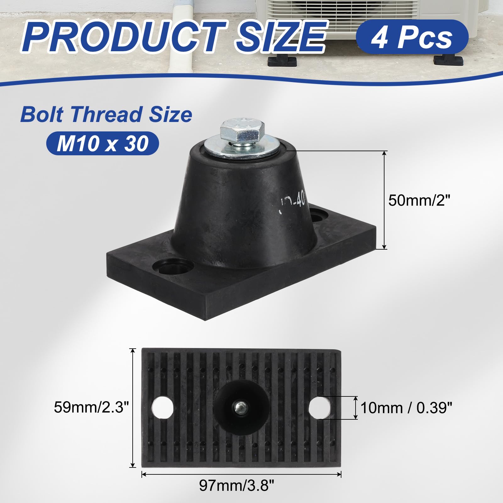 PATIKIL 4er Pack Gummi-Vibrationsdämpfer-Montagefüße 97x59x50mm