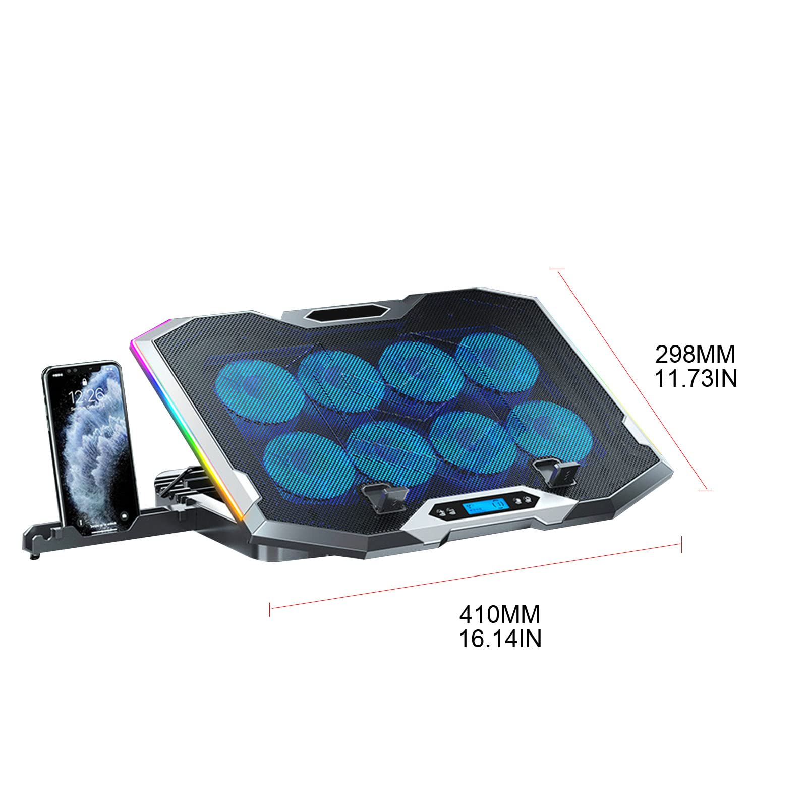 K9 - Supporto per dissipatore di calore per computer portatile, con supporto RGB per computer portatili da 14 a 18 pollici