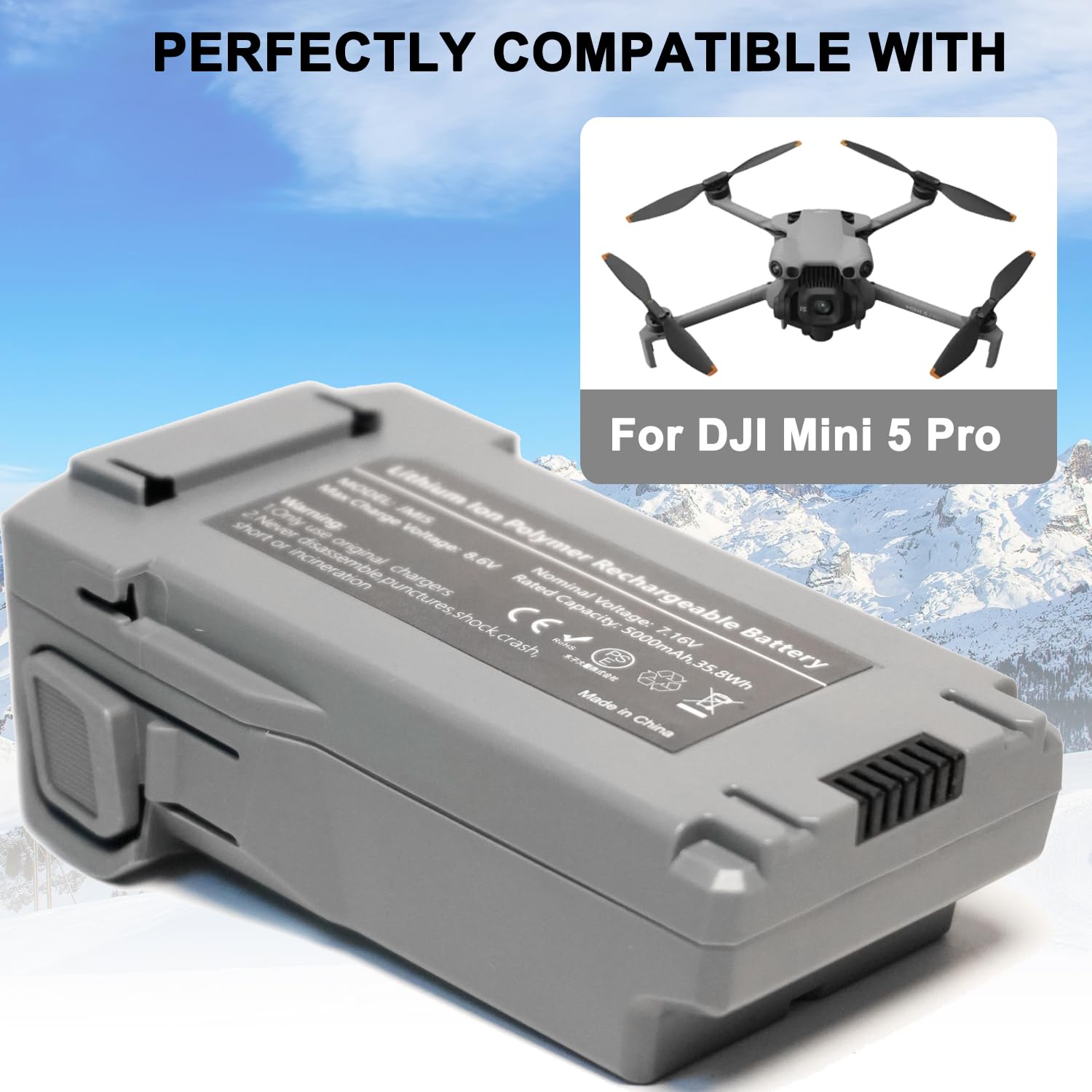 XITAIAN 5000mAh Mini 5 Pro JMI5 Batería de Repuesto para dji Mini 5 Pro Drohne, Li-Poli Inteligente Vuelo Batería Recargable, 52 Minutos (7.16V 35.8Wh)