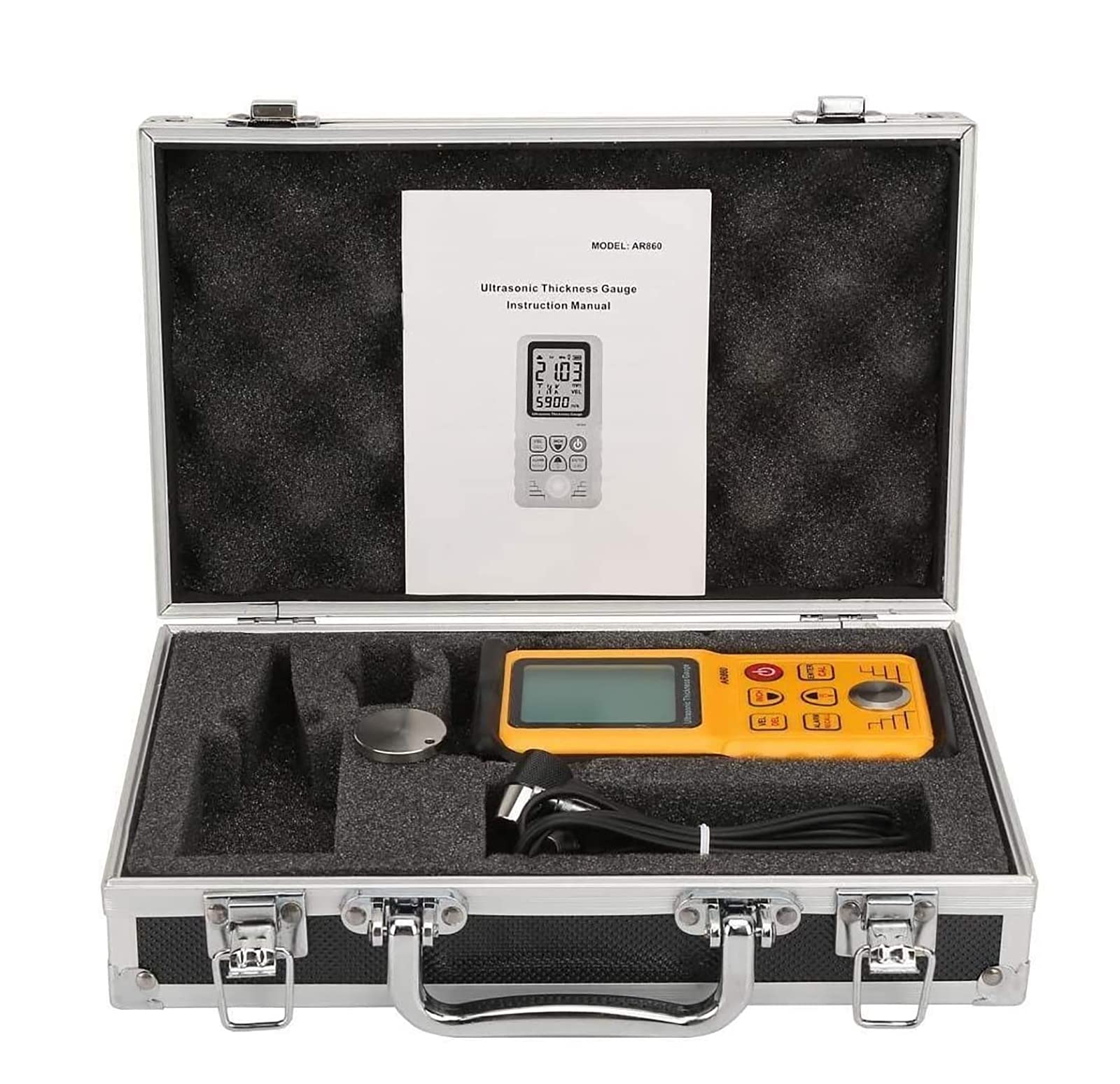 Digital Thickness Meter Tester, Digital Microwave Vibration Thickness Gauge, High Accuracy 1.0-300.0mm Measuring Range, for Metal Plastic Ceramic Glass Household.