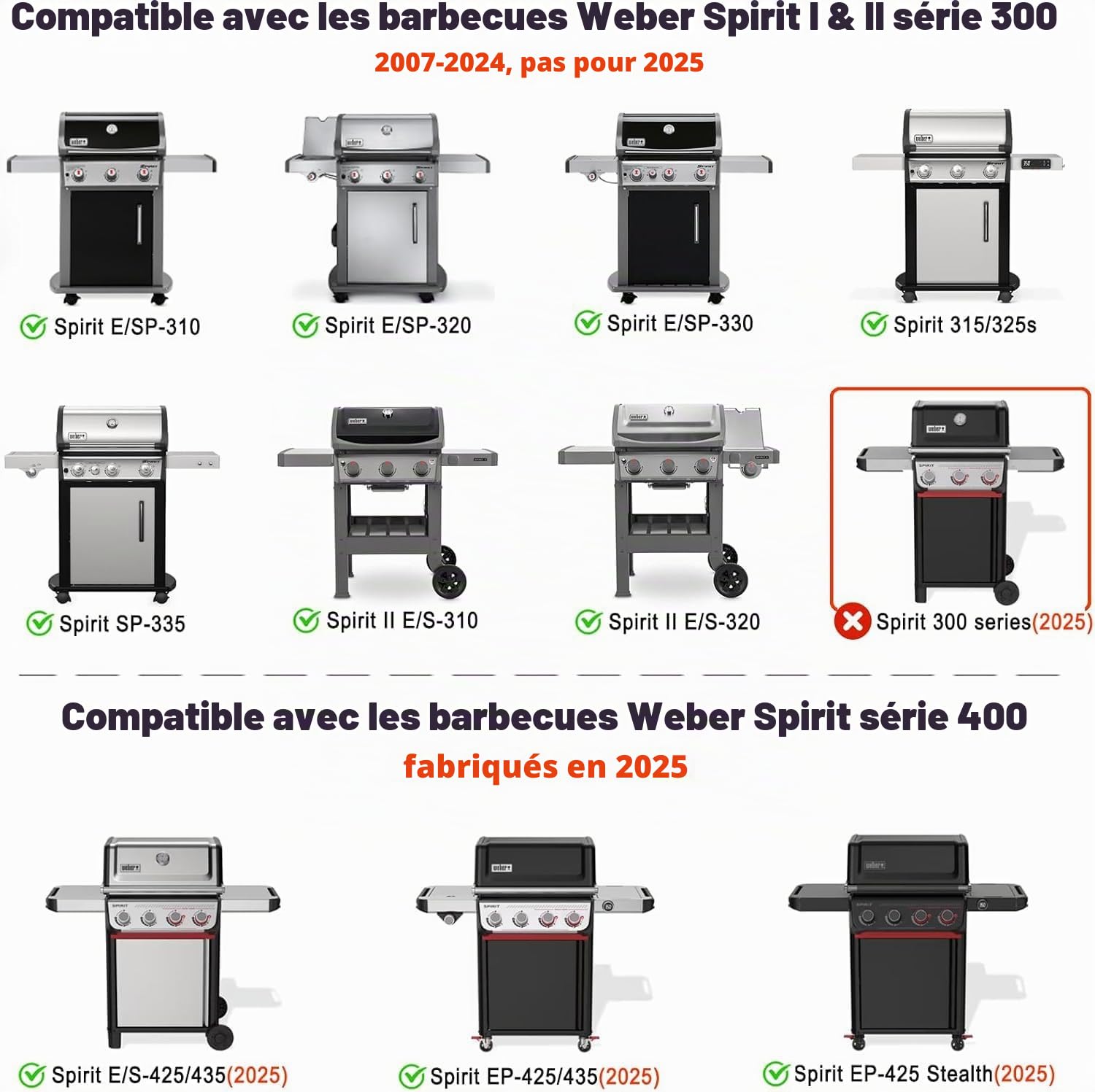 onlyfire Plaque de Cuisson en Fonte Réversible 44 x 29 cm pour Barbecue à Gaz Weber Spirit I et II 300