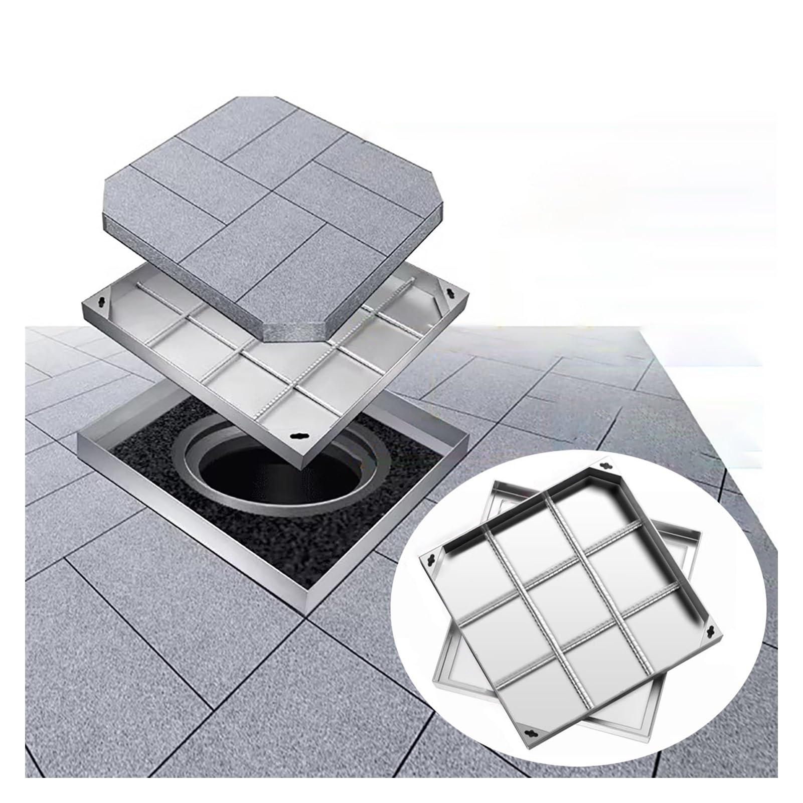 GJZQDKX Invisible Septic Tank Cover Stainless Steel Drain Lid Outdoor Access Solution for Sewage Systems Ideal for Gardens and Landscaping