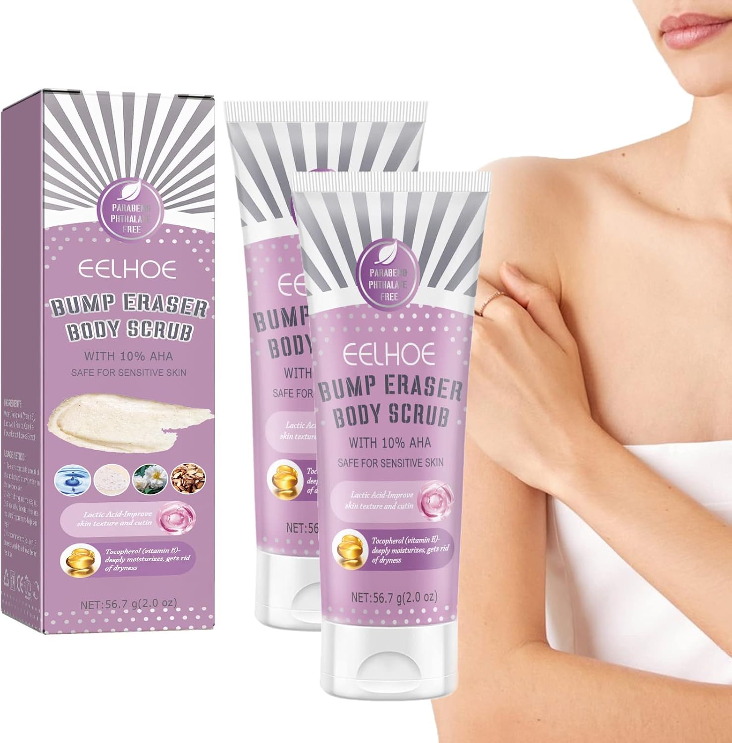 Bump Eraser Body Scrub, Body Brightening Scrub with 10 AHA