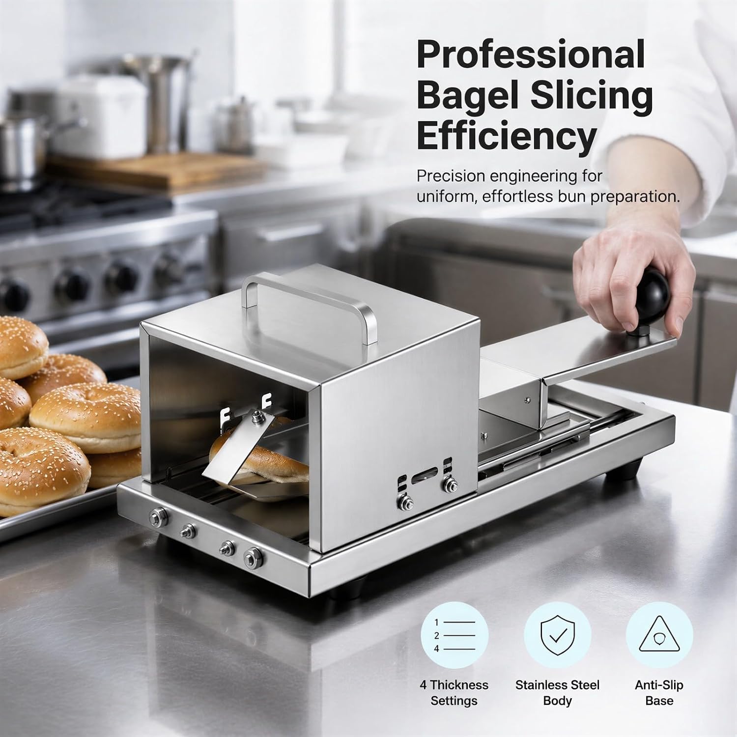 Bagel Slicer for Small and Large Bagels, Bagel Cutter Adjustable Thickness