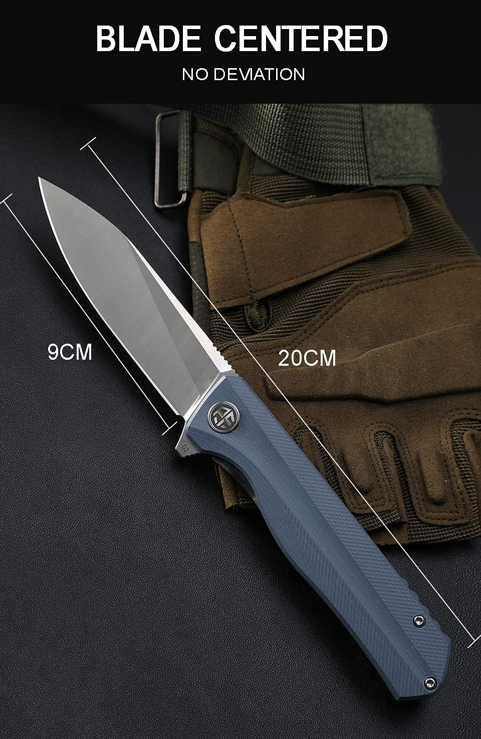 Petrified fish G10 handle D2 steel blade 2CR13 liner ball bearing flipper folding knife camping hunting EDC pocket tool PF818 (Gray, Stonewash)
