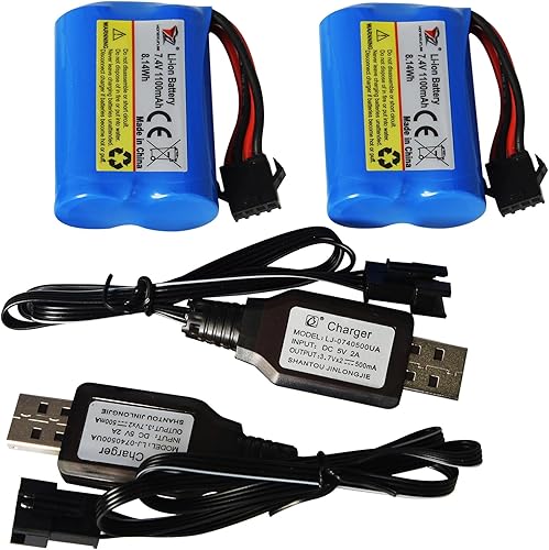 Miniatura 9 de Blomiky Paquete de 2 baterías recargables de iones de litio de 7.4 V (2 x 3.7 V) 1100 mAh con conector SM-4P y cable de cargador USB de repuesto