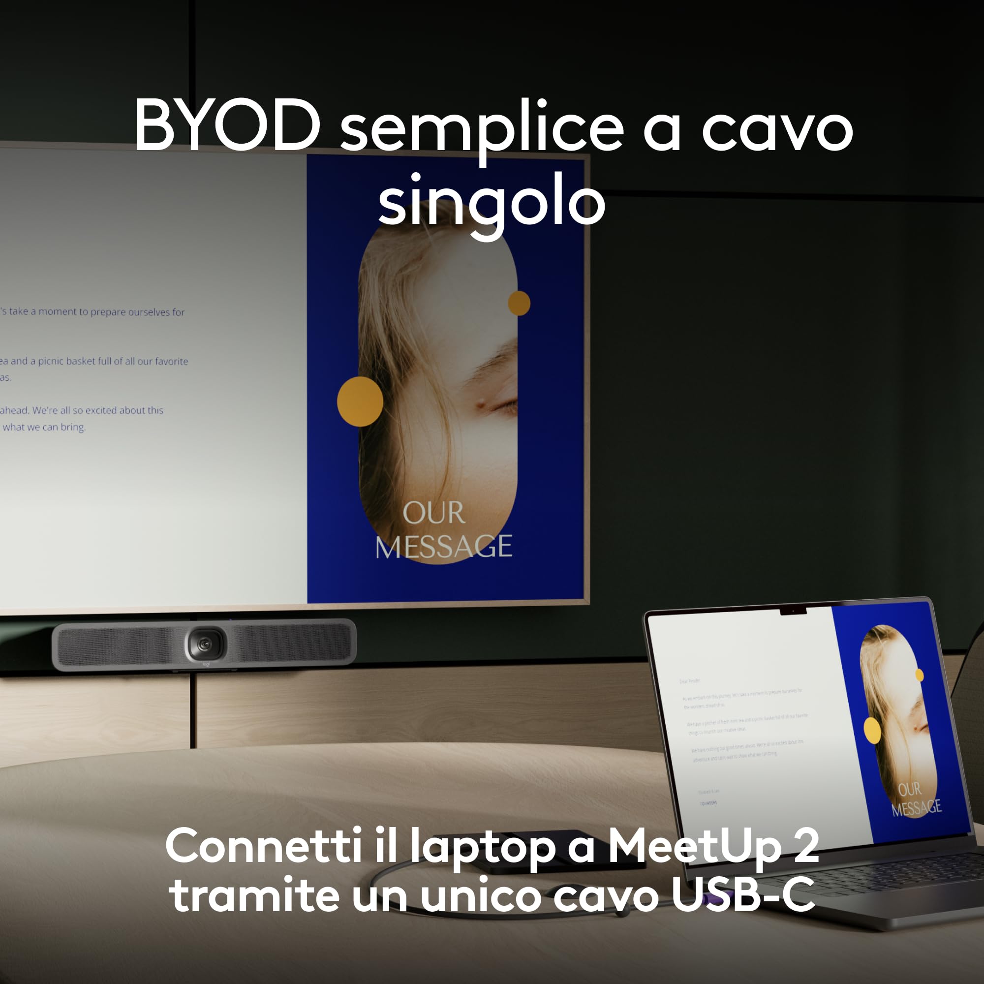 Logitech Cavo USB Active | Connessione BYOD a cavo singolo con MeetUp 2 | Accessorio videoconferenze per sale piccole - Grafite