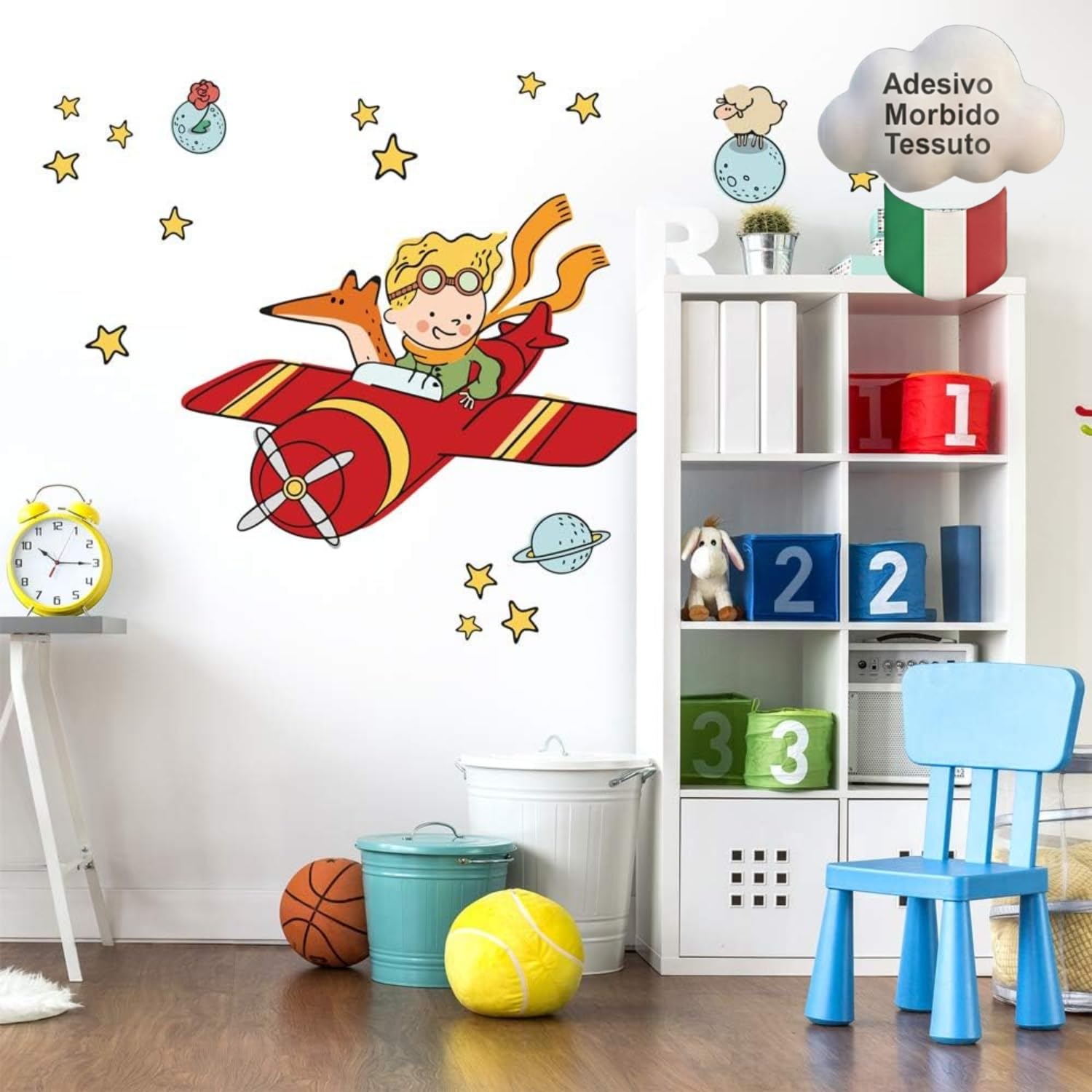 kina - Adesivo Murale Bambini Decorazione Parete Cameretta R00578 - Eco-Tessuto, Ecologico Anallergico, Riposizionabile, Effetto Carezza, Asilo Nido - Grafica Piccolo Principe e Misura 100x30 cm