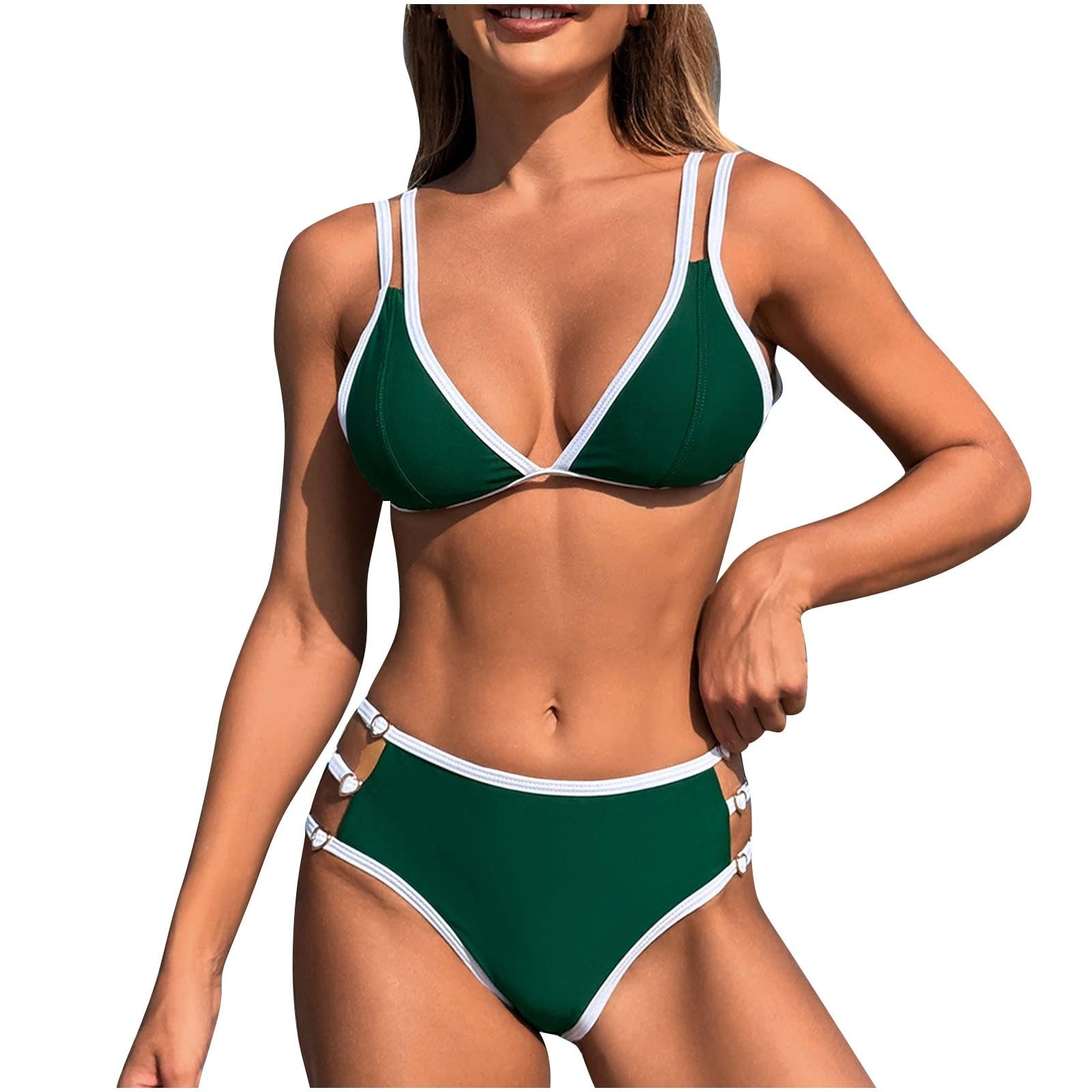 Triangle Bikini Sets for Women Double Straps Bikini Cheeky Sexy Strappy Bathing Suit Two Piece Color Block Swimsuit