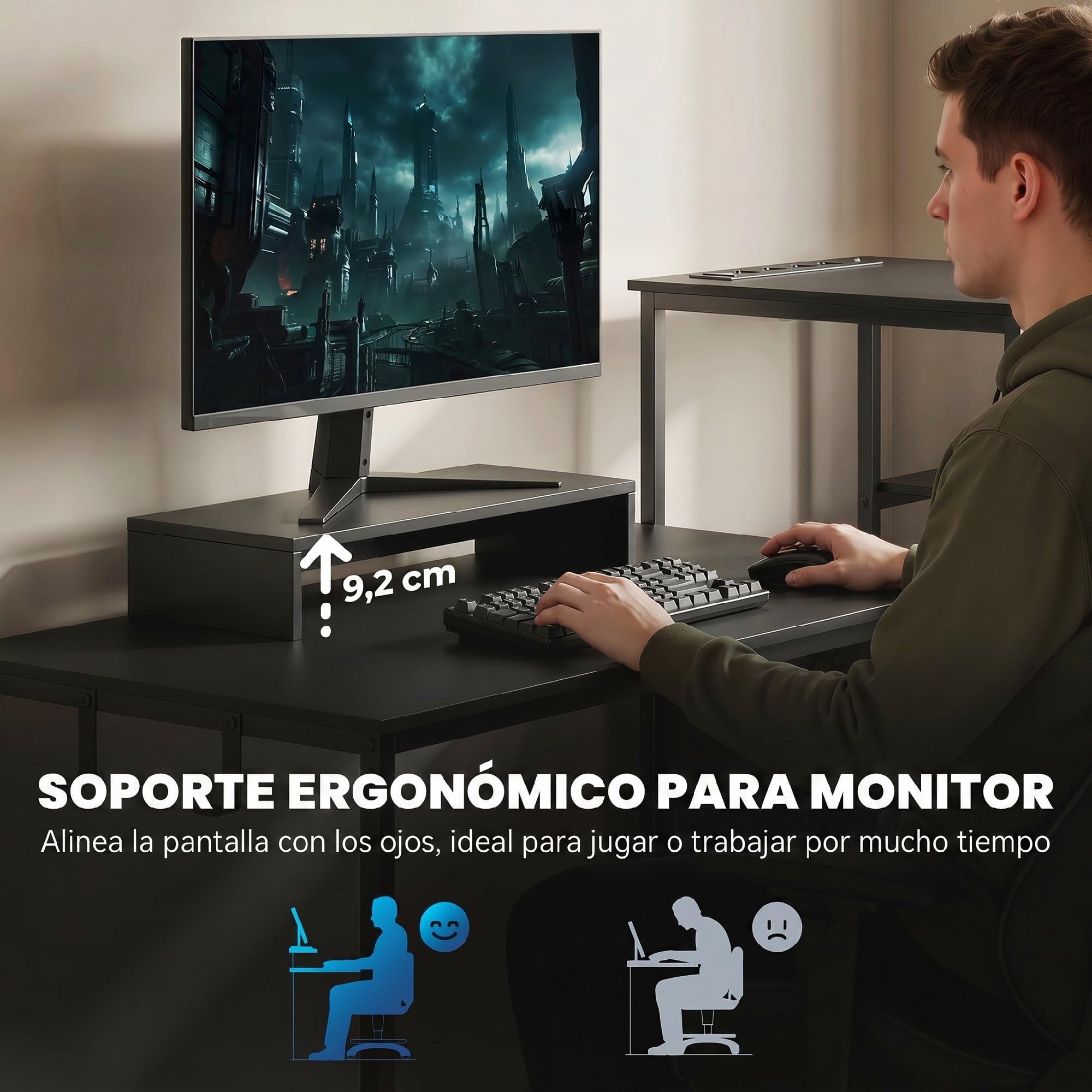 HOMCOM Mesa Gaming Doble Extralargo 244 cm con Estación de Carga Negro | Mesa Gamer, Escritorio Doble, Puertos USB, Soportes para Monitor, Cajones de Tela, Ganchos para Auriculares