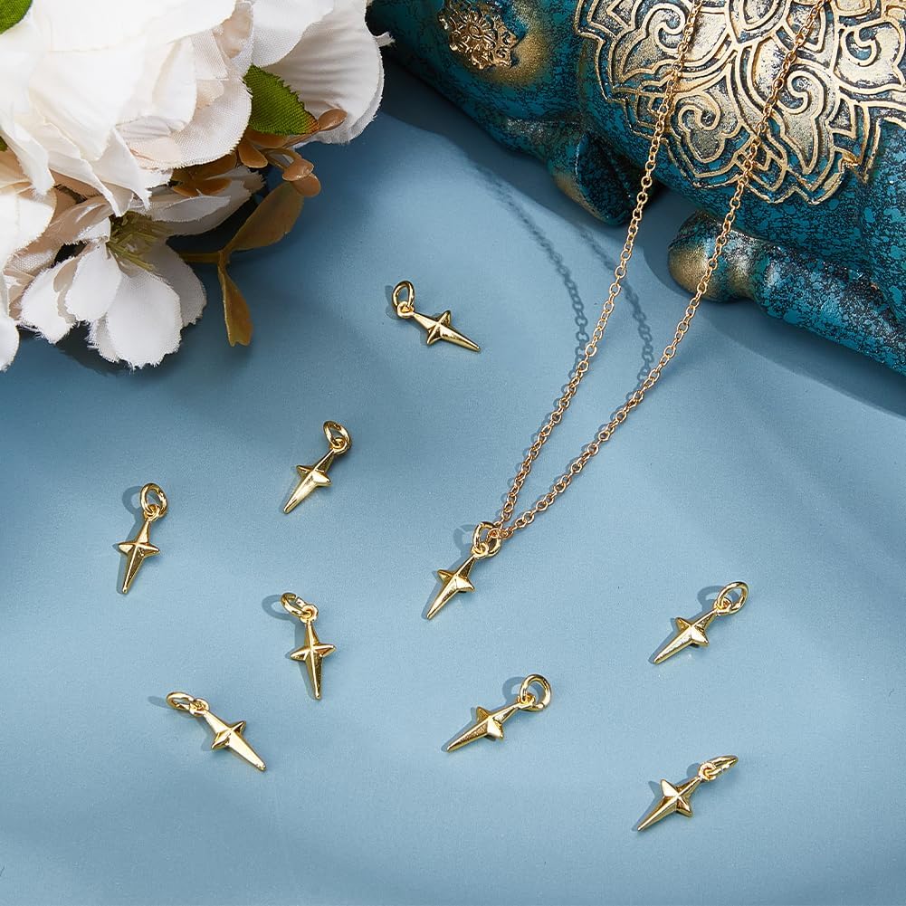 Beebeecraft 20Pcs North Star Charms 18K Gold Plated Polaris 4 Point Small Star Pendants Charms with 3mm Jump Ring for DIY Jewelry Making Earring Necklace Bracelet Crafts image 3