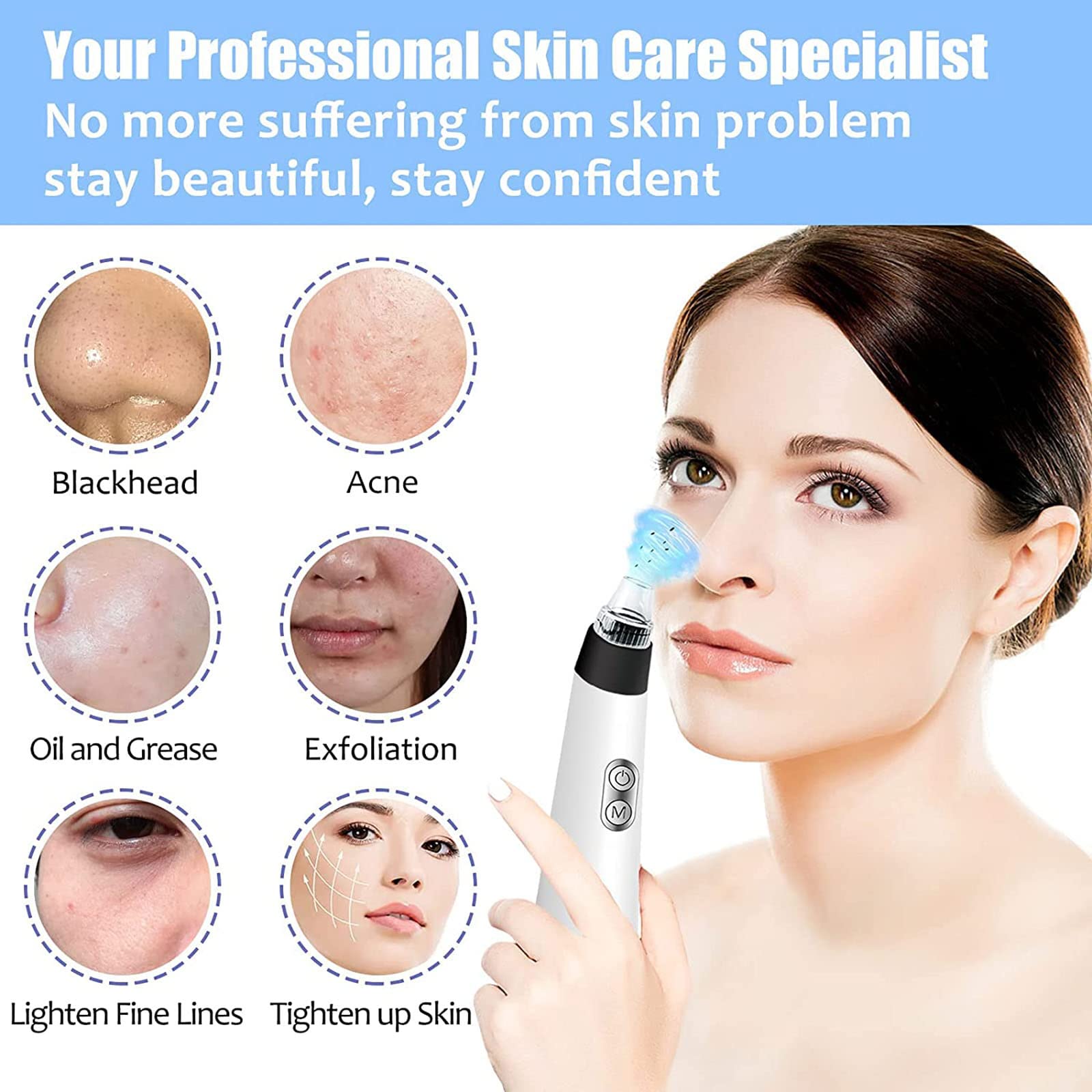 Limpiador facial de poros, limpiador eléctrico de poros, herramienta de succión de puntos negros, herramienta de extracción de puntos blancos, extractor de espinillas de limpieza facial, removedor de
