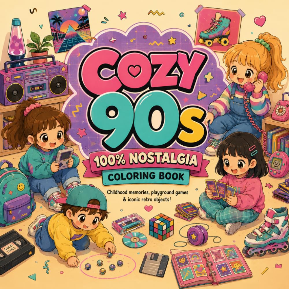 Cozy 90S: 100% nostalgia Coloring Book (COZY DECADES COLLECTION)