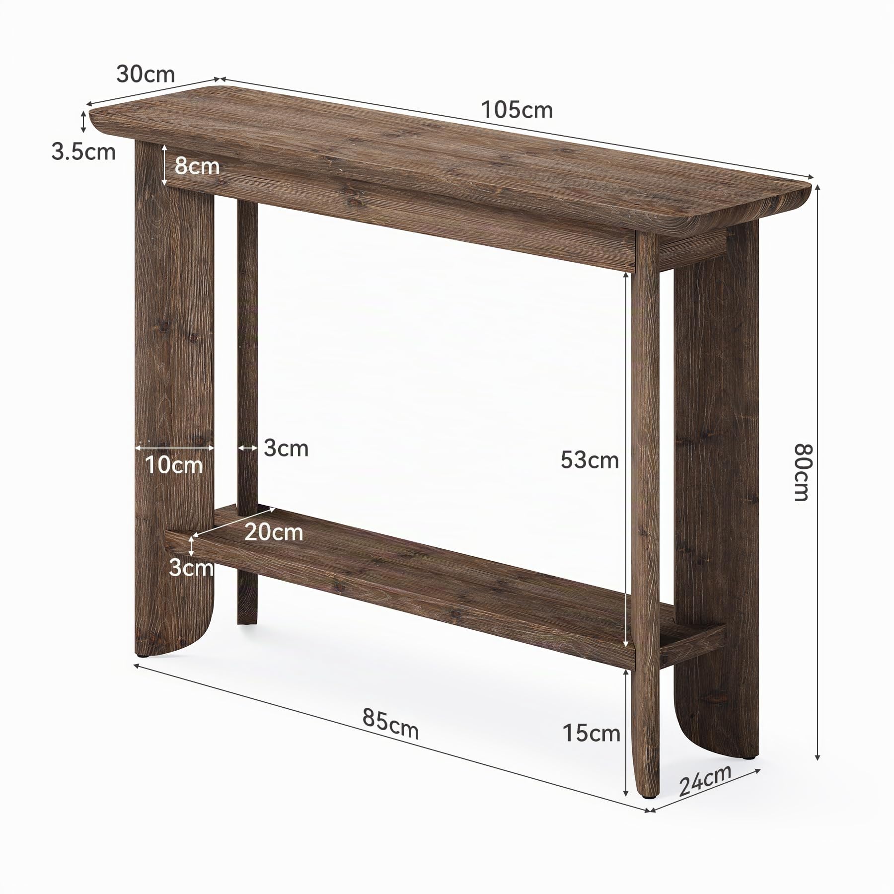 Mesa Consola 105 cm, 2 Niveles, Mesa Auxiliar Entrada con Almacenamiento, Estilo Granja, Nogal Oscuro, para Recibidor, Salón, Detrás del Sofá