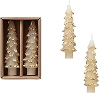 Vista 16 de Creative Co-Op Velas cónicas en forma de árbol sin perfume, color beige ponche de huevo, juego de 2 en caja
