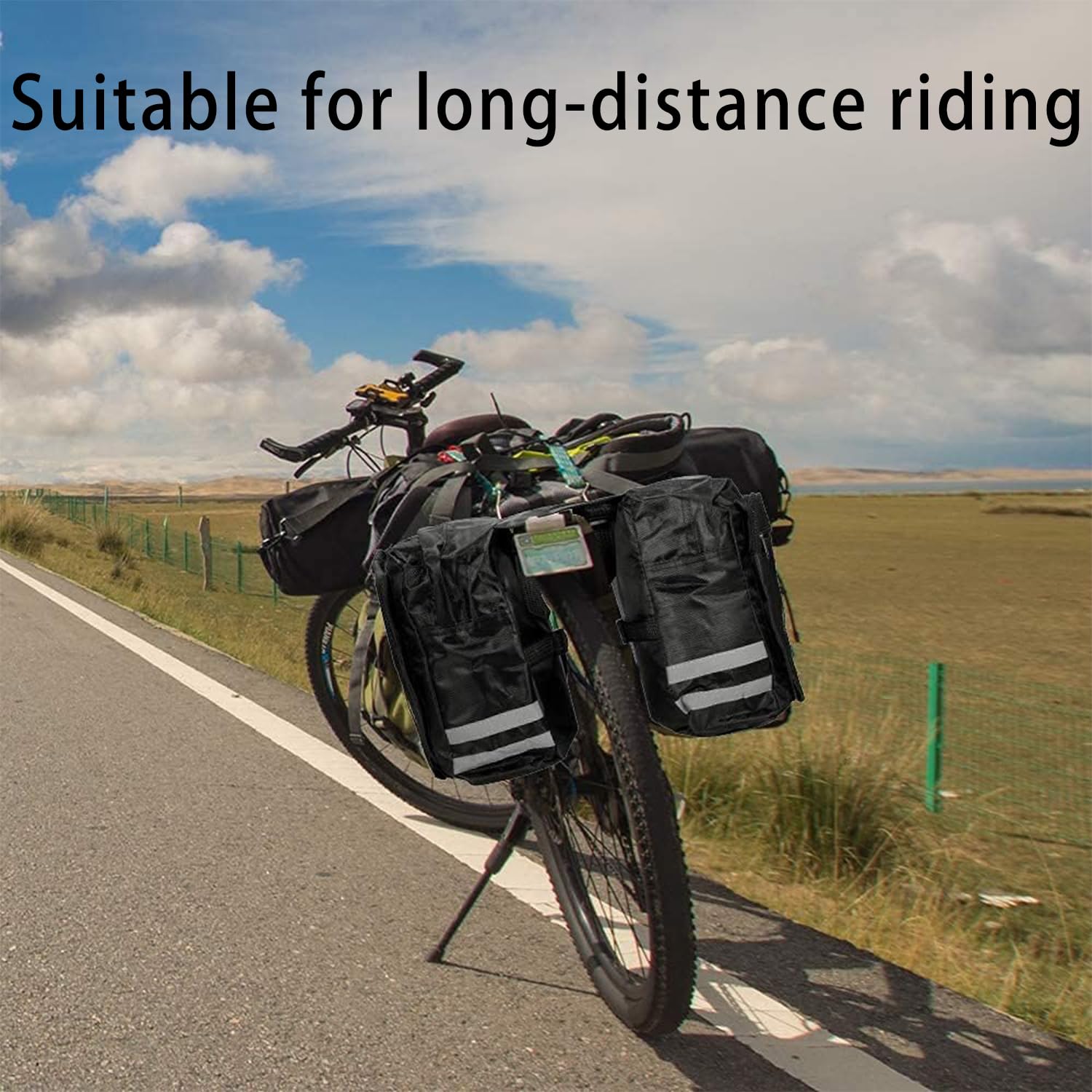 FOLOSAFENAR Sacoche De Vélo 25L – Double Sac, étanche 600D, Noir, Bandes Réfléchissantes, Pour Porte-bagages Arrière