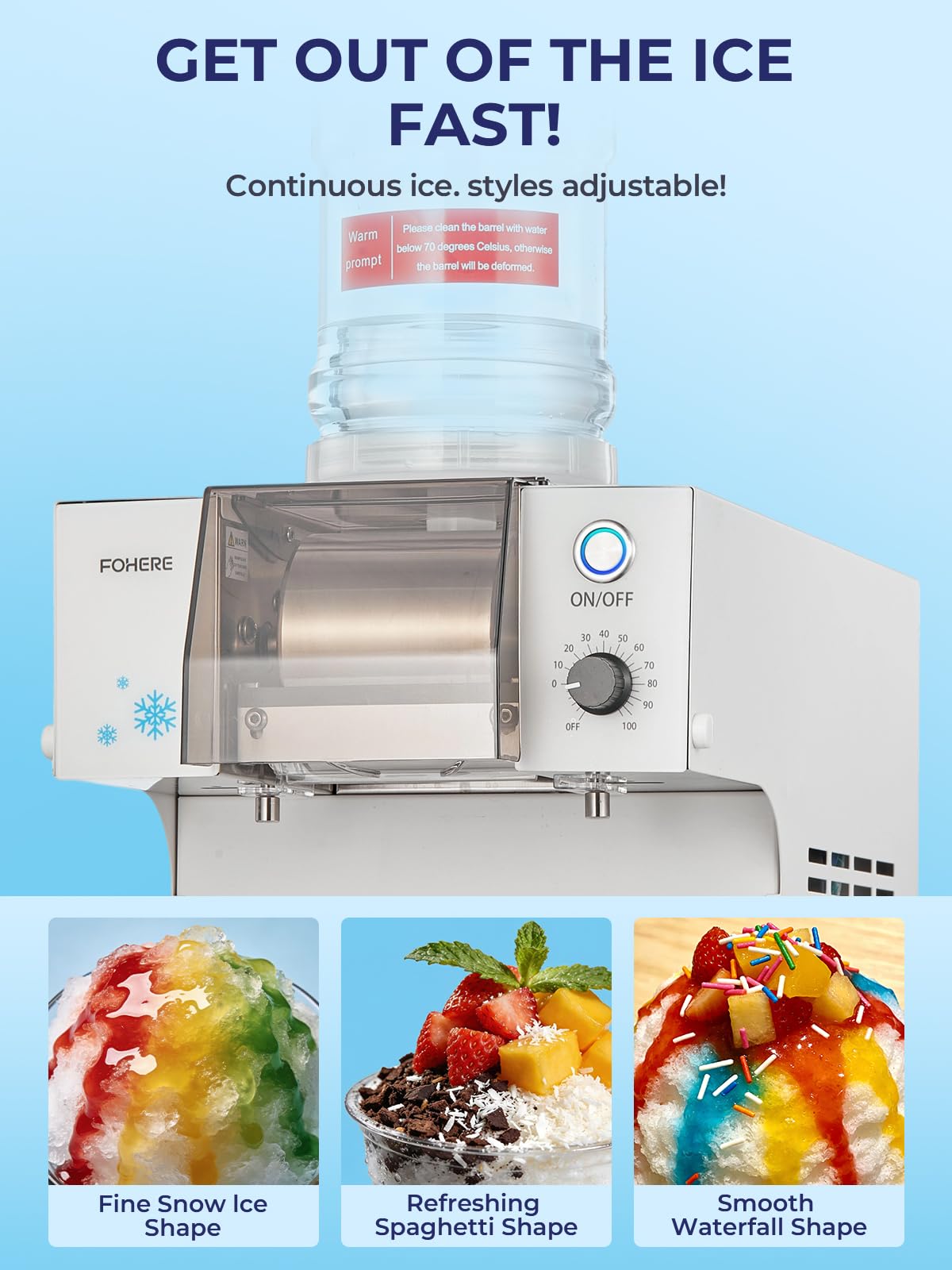 FOHERE Gewerbliche Schnee-Eismaschine 75kg/24h - Edelstahl Bingsu Maschine mit Selbstreinigungsfunktion & Kompressor - Profi Snowflake Ice Maker für Café, Milchtee-Bar & Gastronomie