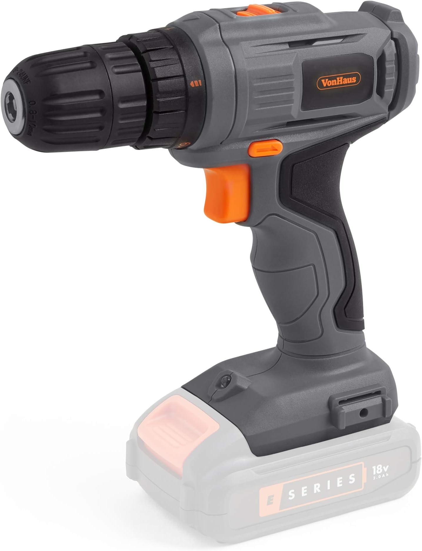 VonHaus Cordless Drill Driver 18V E-Series NO Battery or Charge Included, Electric Drill, Variable Speed Trigger, Drilling Capacity 10mm in Metal, 20mm in Wood, 30Nm Torque & 19 Settings & LED Light