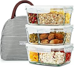 3 Pack 33.8oz Bento Box Glass Meal Prep Containers 3 Compartments Glass Food Storage Containers with Lids Meal Prep Bowls Lunch Box Glass Food Prep Lunch Container Oven Microwave Safe