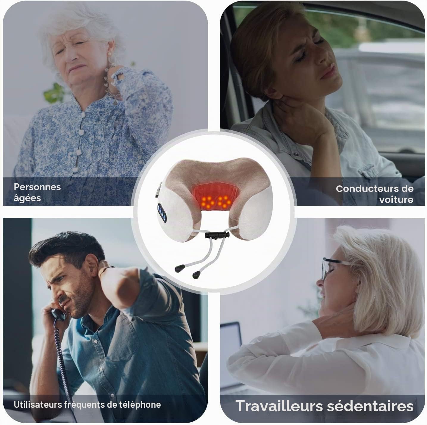 Masseur Cervical et Cou, ADURI Masseur Cervical avec Fonction Chauffage, 3 Niveaux de Force & 3 Modes, Coussin de Massage Électrique pour les Cervicales Douloureuses, Rechargeable par USB