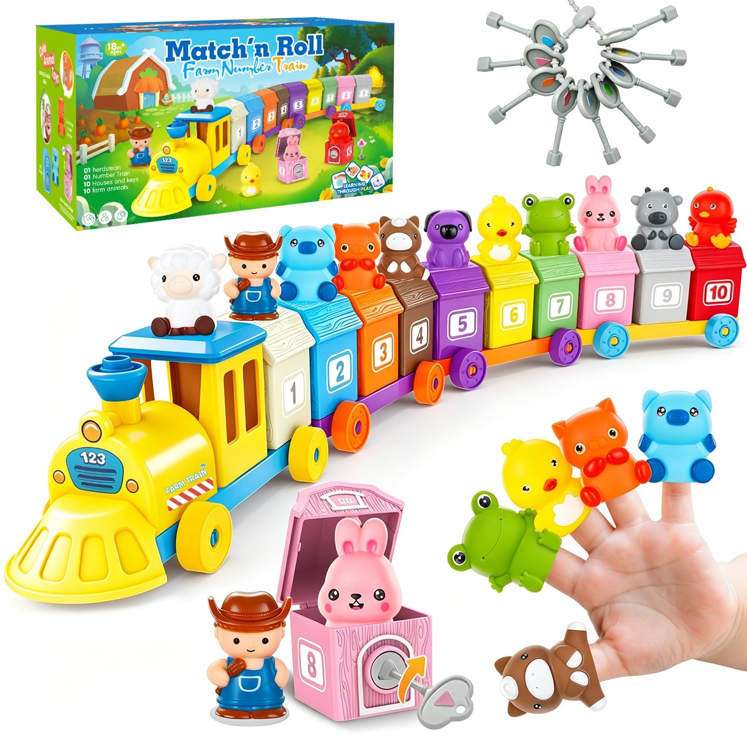 BOLZRA Farm Animal Train Toy Set for Toddlers Ages 1-5 | Montessori Counting & Sorting Tr…