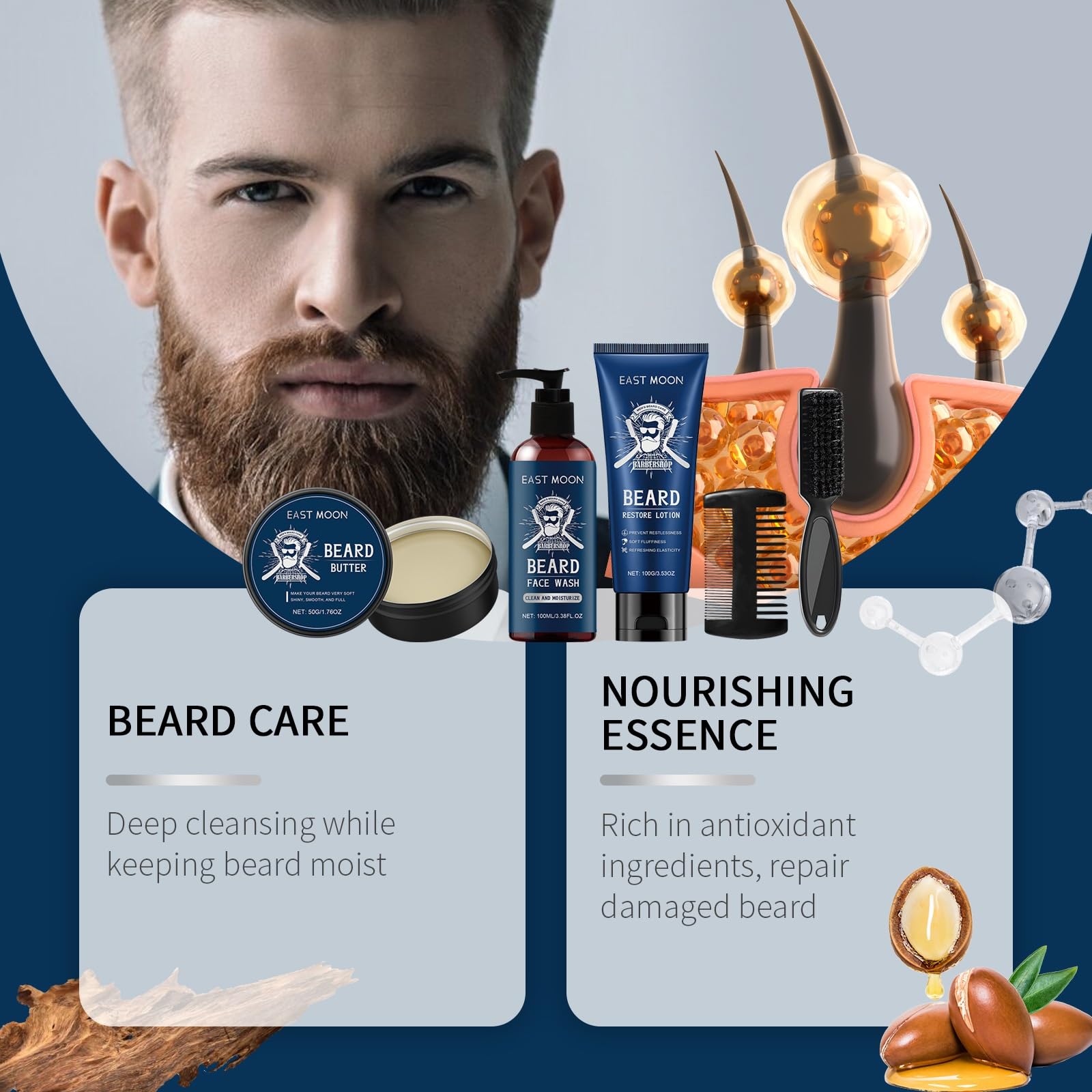 Kit For La Cura Della Barba Da Uomo In Legno Di Sandalo For Tutti I Tipi Di Pelle