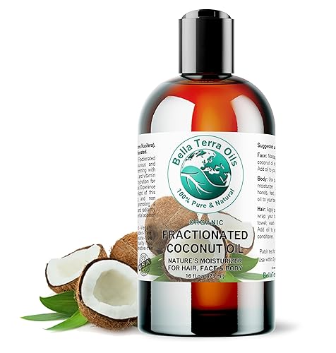 Bella Terra Oils - Aceite de coco fraccionado orgánico líquido 16 oz - Sumérgete en la excelencia nutricional, conocido por antioxidantes y MCTs, un