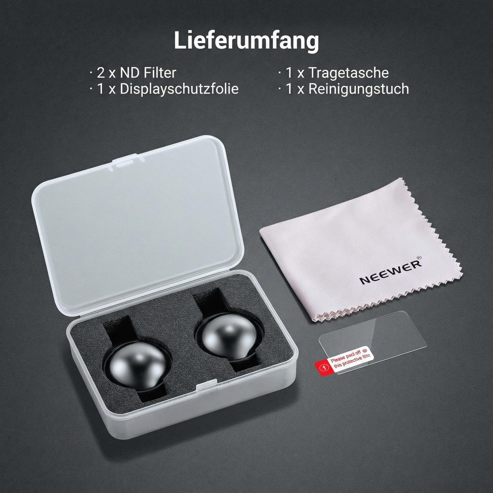 NEEWER ND Filter Set kompatibel mit DJI Osmo 360 nur, ND16 (4 Stop), Snap On, mehrfachvergüteter optischer Glas Graufilter, Action Cam Zubehör mit Displayschutzfolie, 2er Pack