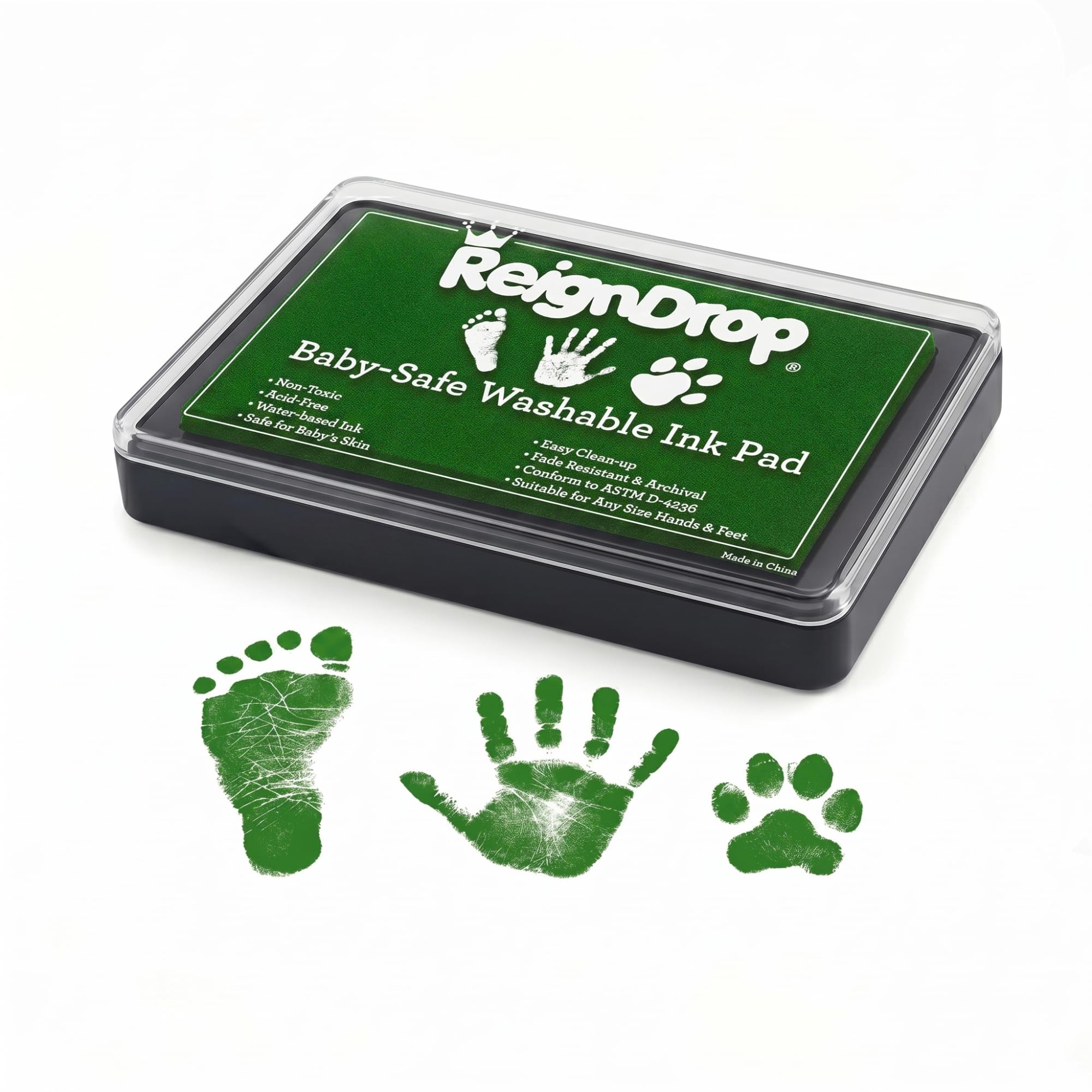 ReignDrop Ink Pad For Baby Footprint & Handprint - Creates Impressive Long Lasting Keepsake Stamp for Infant & Kids. Smudge Proof, Easy to Wipe Off Skin, Safe & Gentle Acid Free(Green)