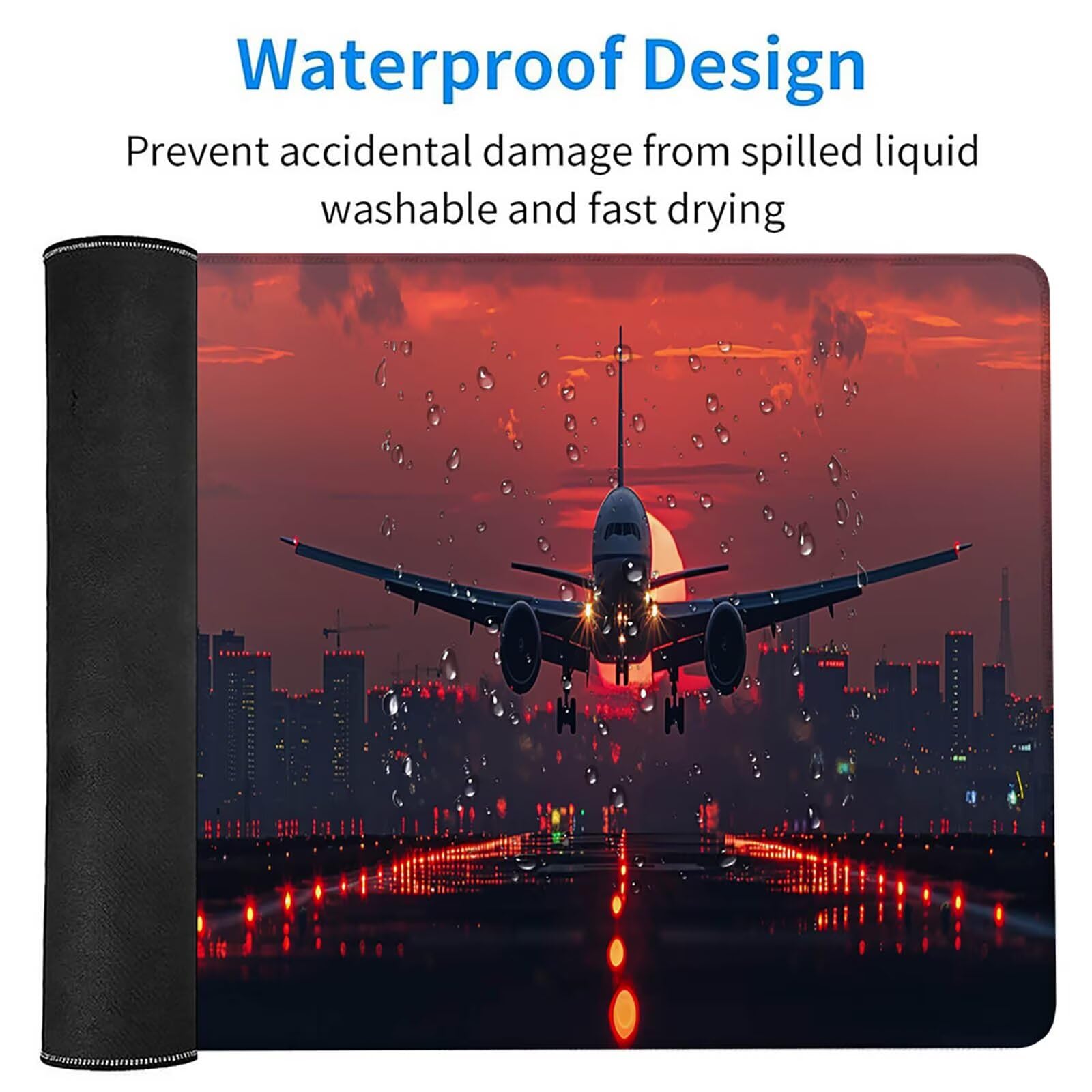 Tappetino Mouse XXL 1200x600 mm, Tappetino Mouse Rosso, Gaming Mouse Pad con Bordi Cuciti, Sottomano Scrivania con Base in Gomma Antiscivolo, Accessori Scrivania e Accessori Gaming, Aereo 4-3912