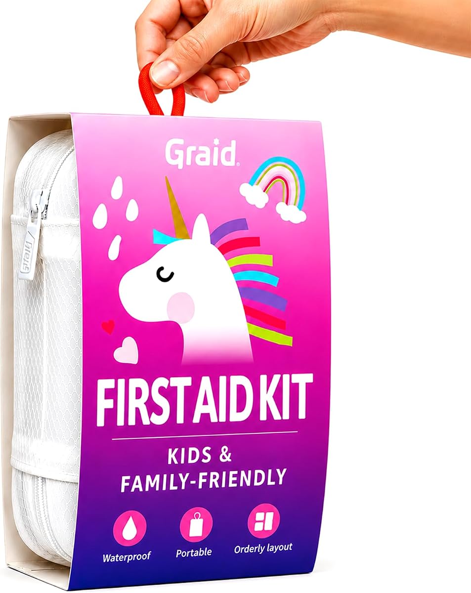 Kids First Aid Kit 88 Pcs—Unicorn Waterproof Travel First Aid Kit for Toddlers, Children& Family | Compact Portable Mini Kit for Car, Camping, School, Backpack & Diaper Bag